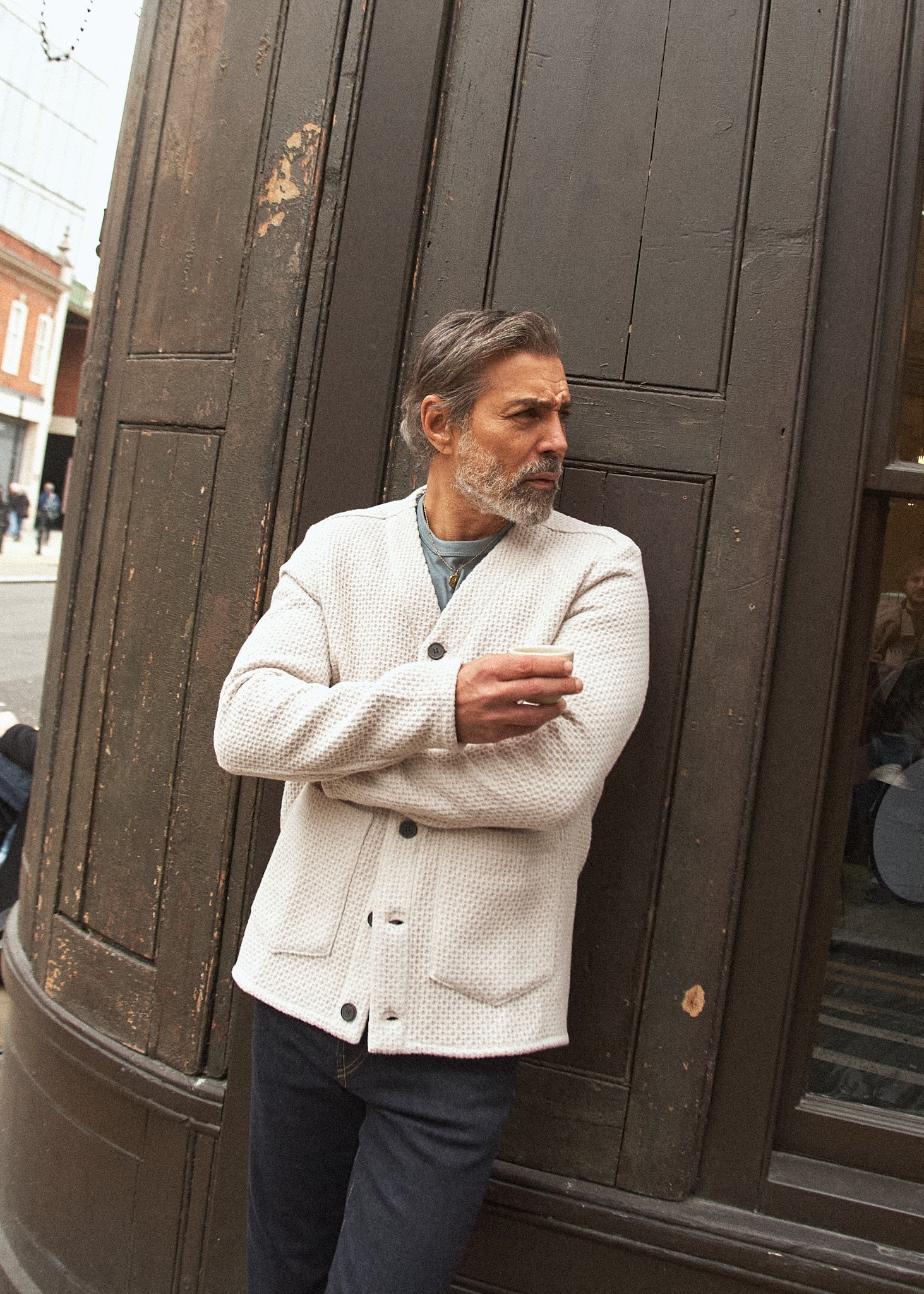 Fleming V-Neck Shacket - Ecru Textured - Wear London