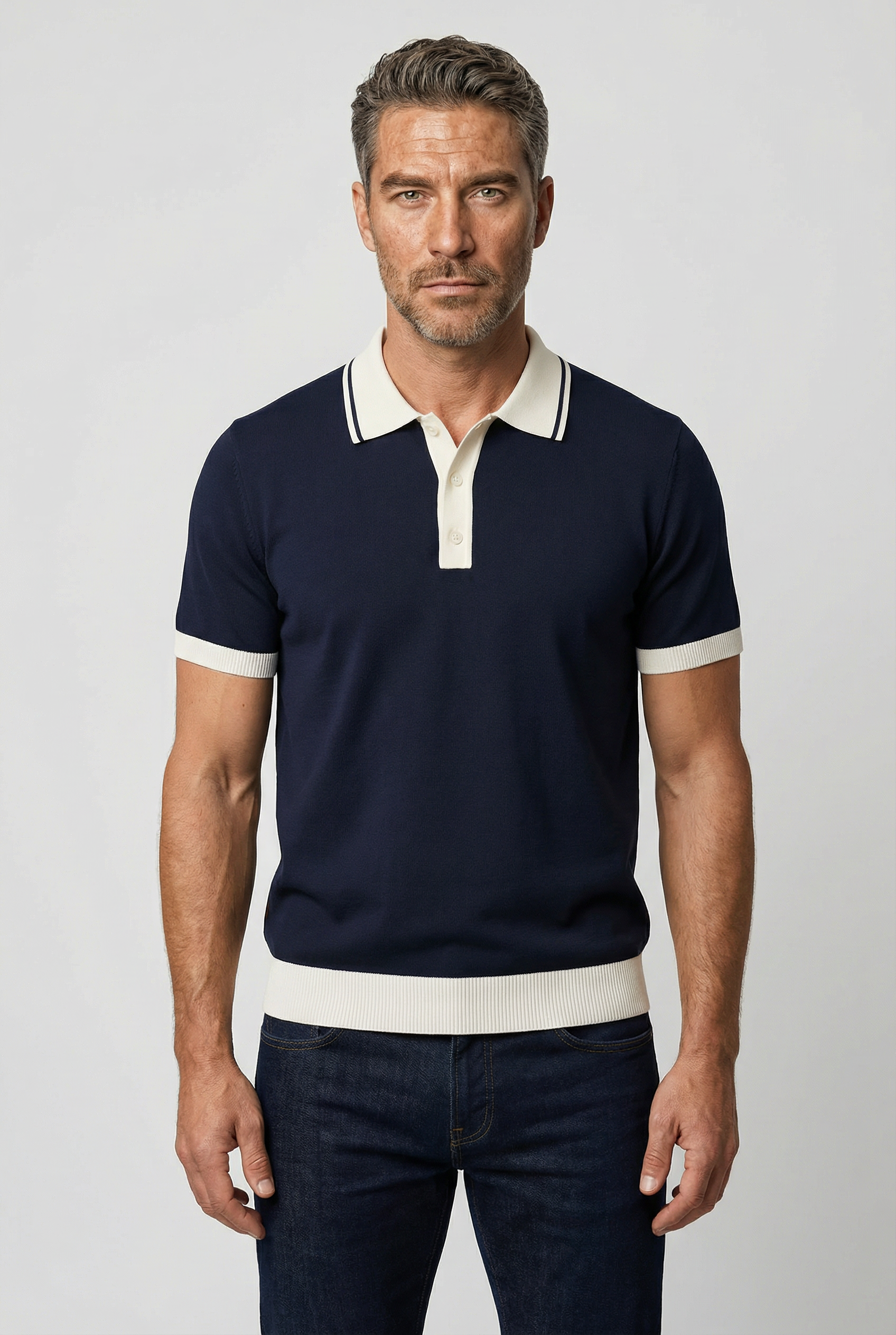 Camden - Plain Polo Knitwear -  Navy Ecru - Wear London