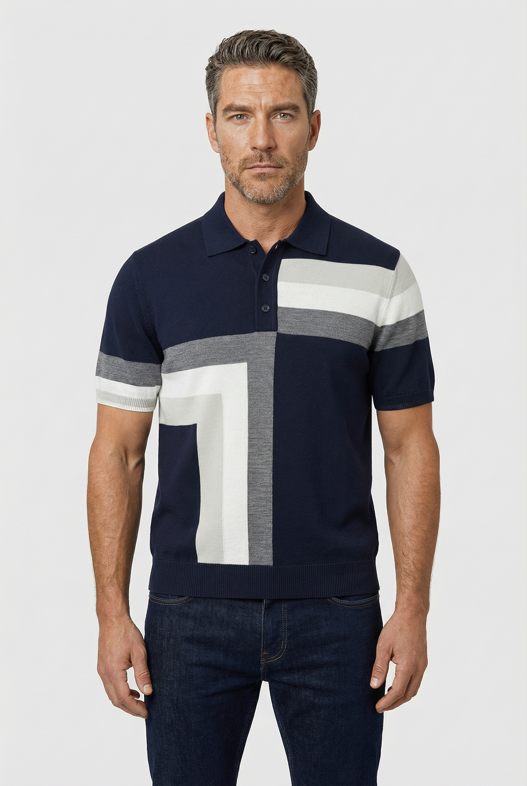 Hampstead - 3 Button Polo - Navy ecru grey - Wear London