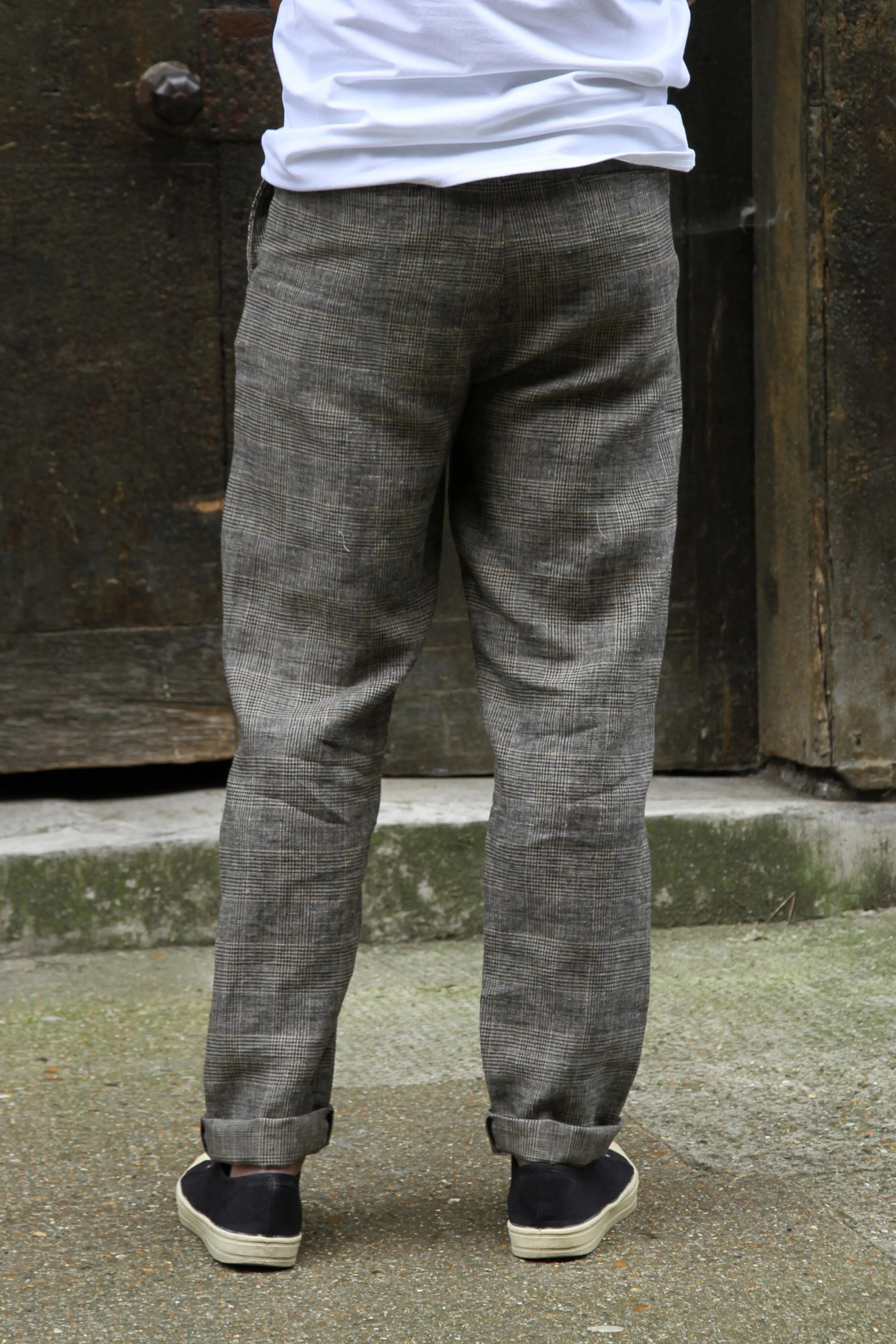 Neal Linen Trouser - Brown Check - Wear London