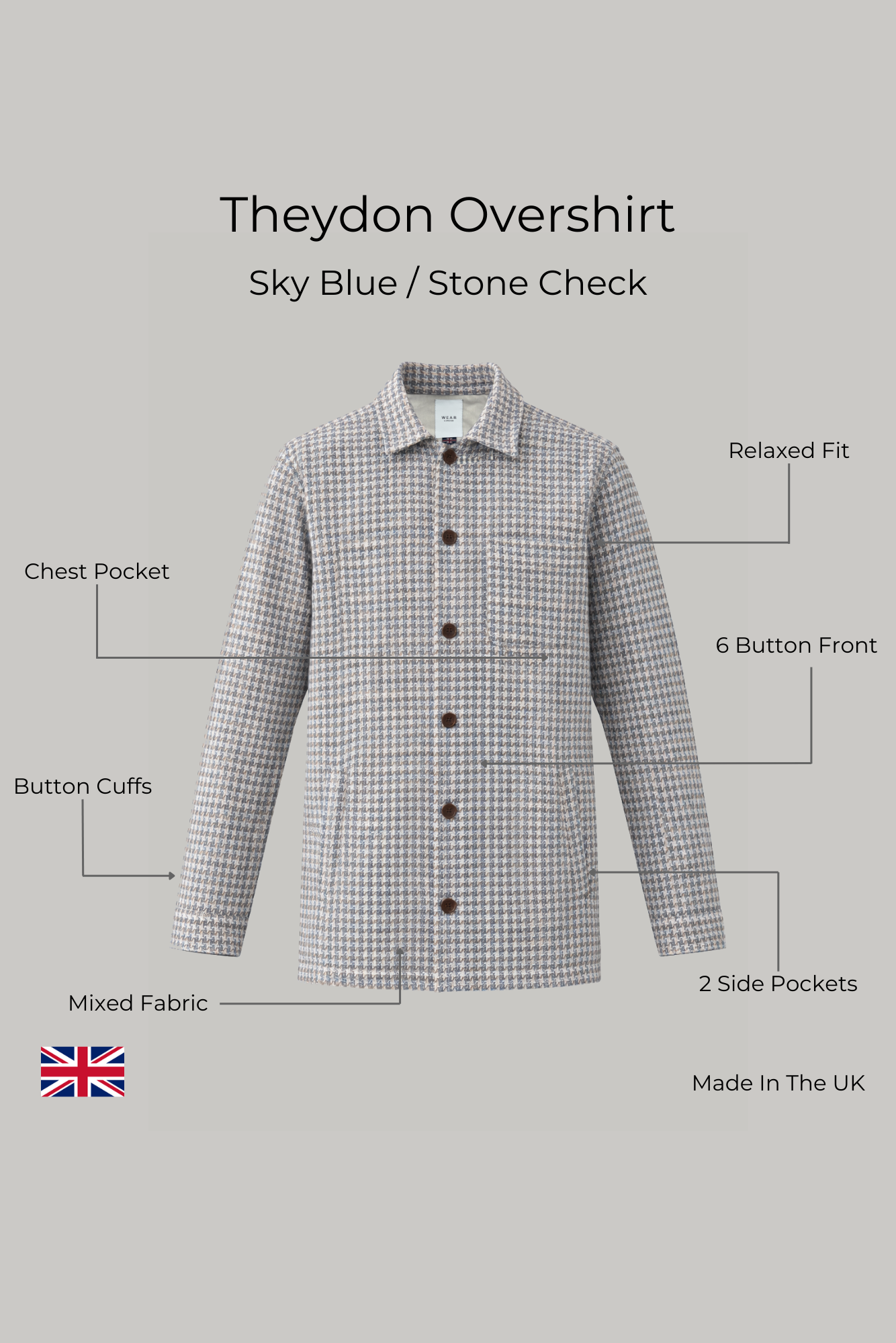 Theydon Overshirt - Sky Blue / Stone Check - Wear London