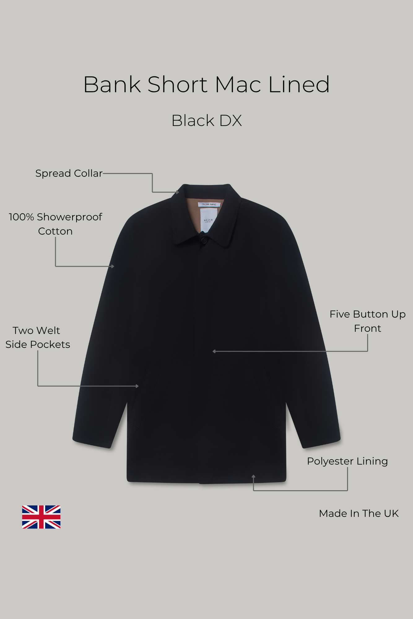 Bank Short Mac Lined -  Black Dx - Wear London