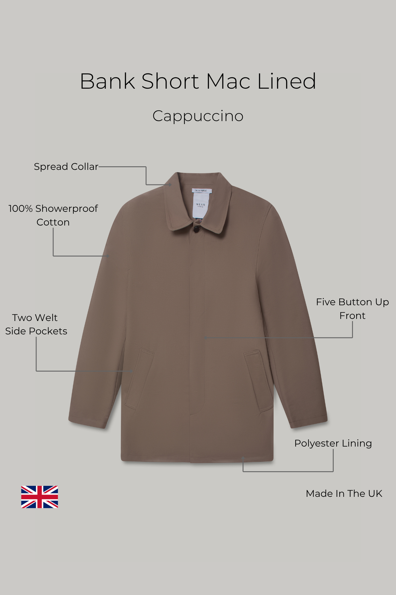 Bank Short Mac Lined -  Cappuccino - Wear London
