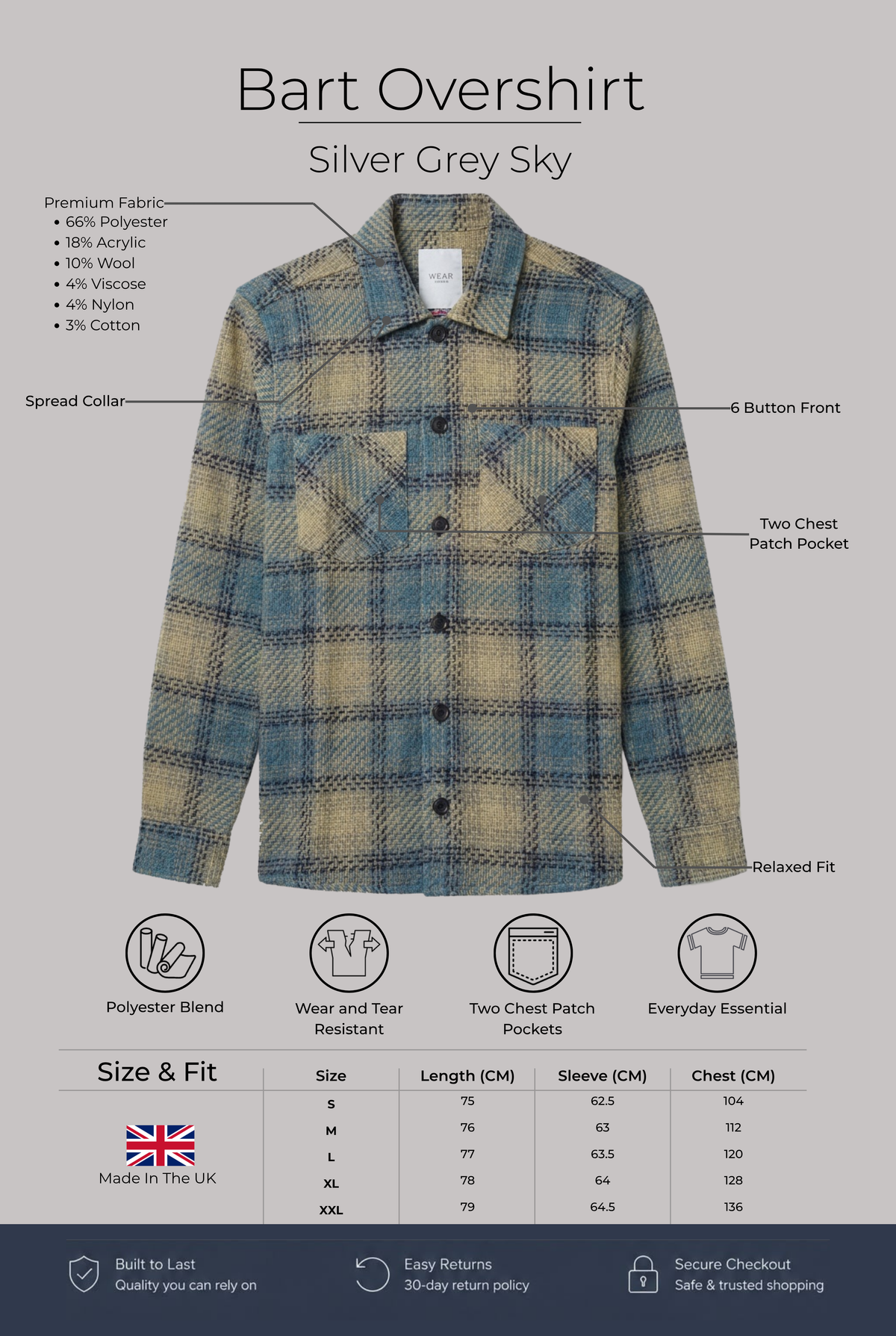 Bart Overshirt - Sliver Grey Sky - Wear London
