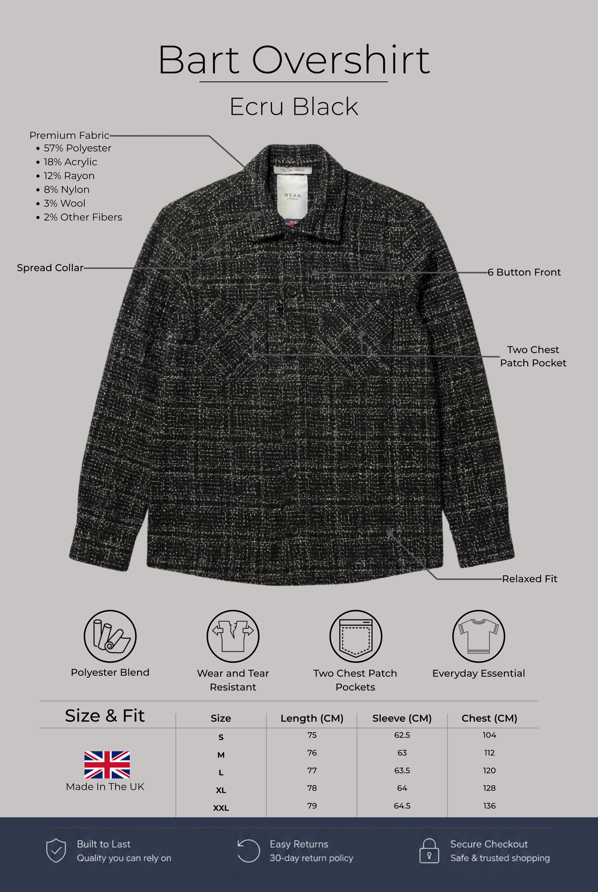 Bart Overshirt - Ecru Black - Wear London