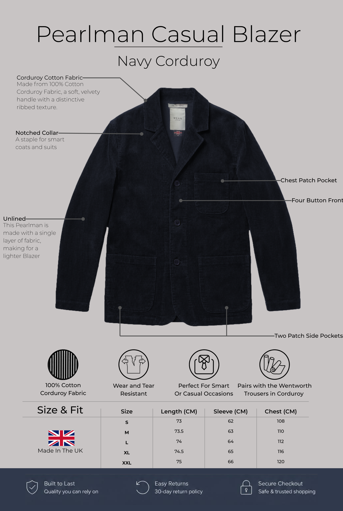 The Corduroy Suit - Navy - Wear London