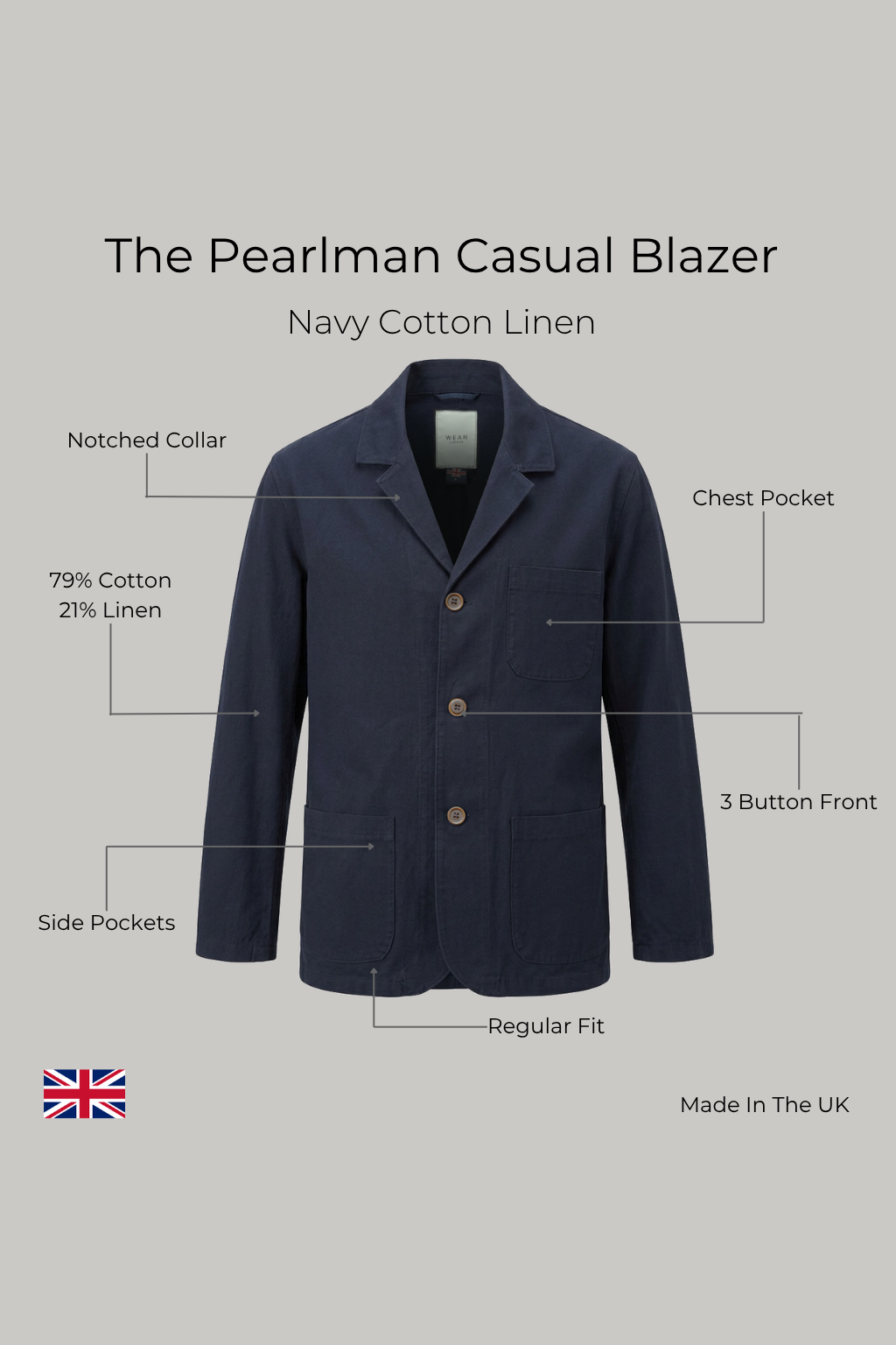The Pearlman Casual Blazer - Navy Cotton Linen - Wear London