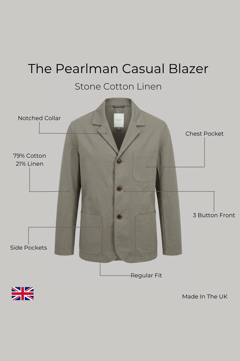 The Pearlman Casual Blazer - Stone Cotton Linen - Wear London