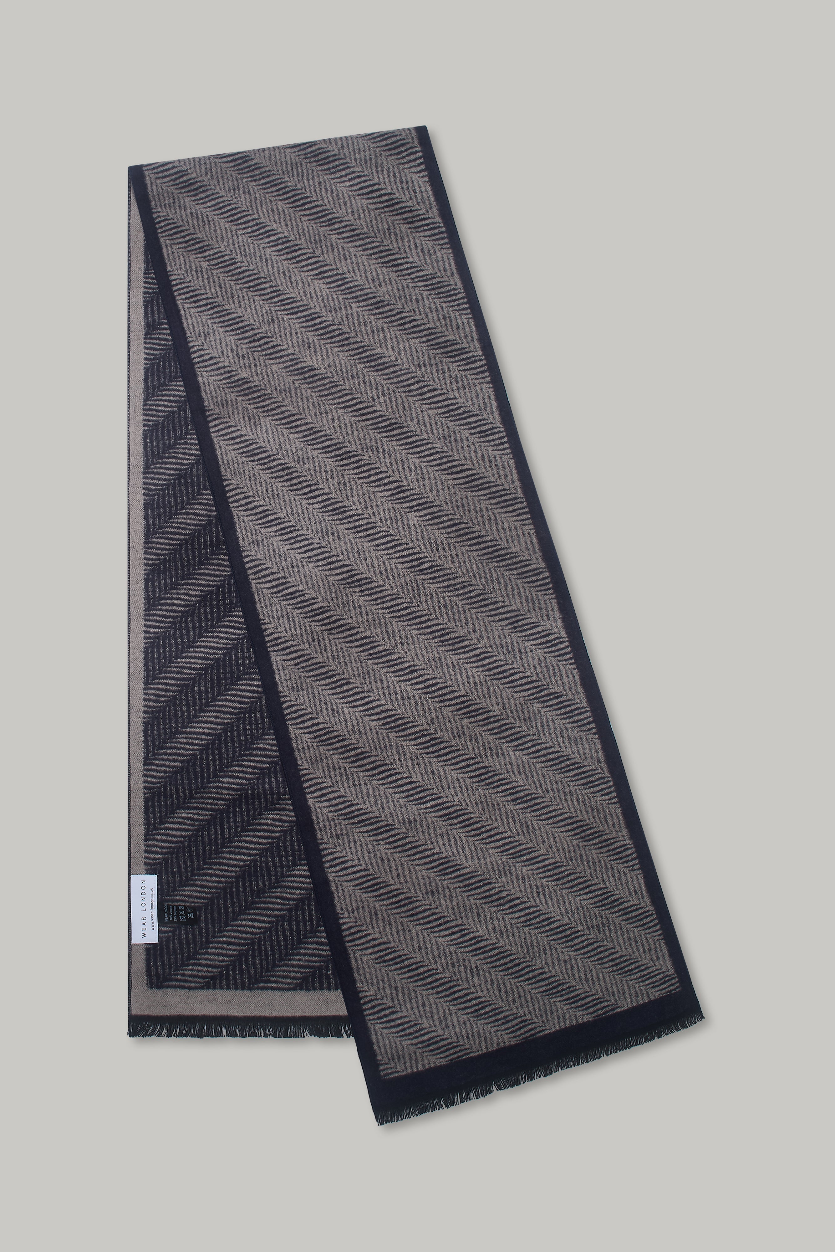 Scarf - H/bone plain border Navy - Wear London