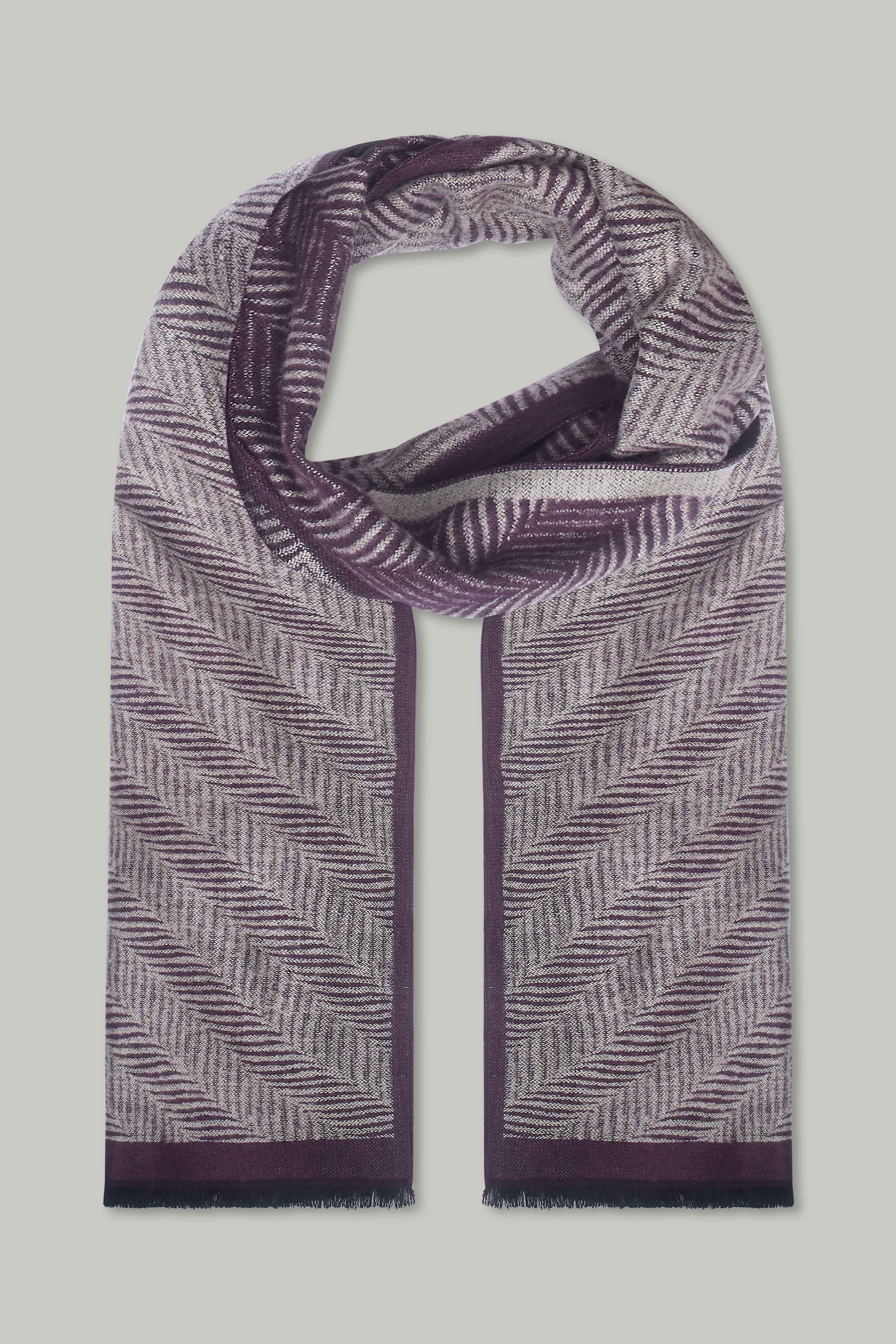 Scarf - H/bone Plain Border Burgundy - Wear London