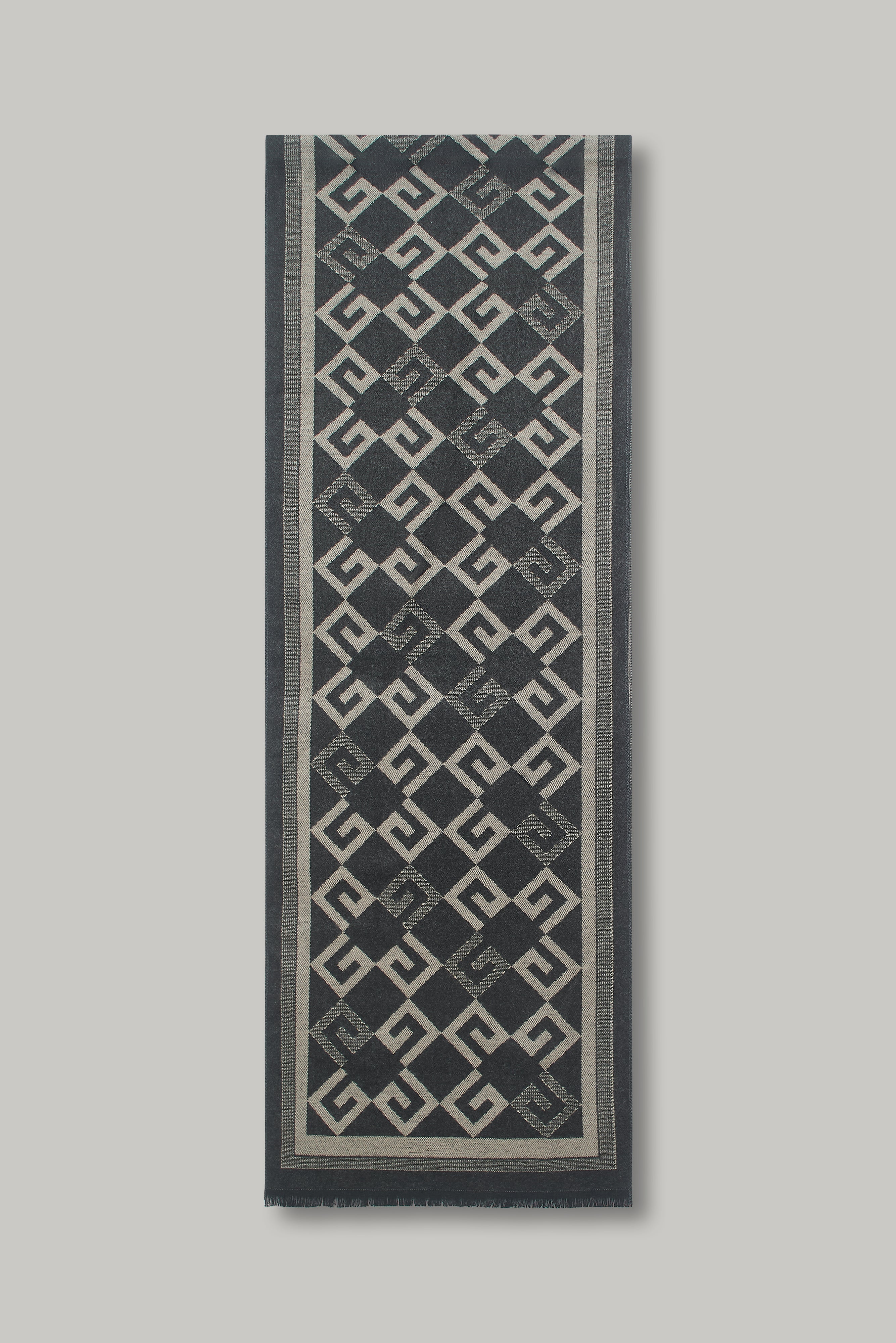 Scarf - Geo Stripe Border Charcoal Ecru - Wear London