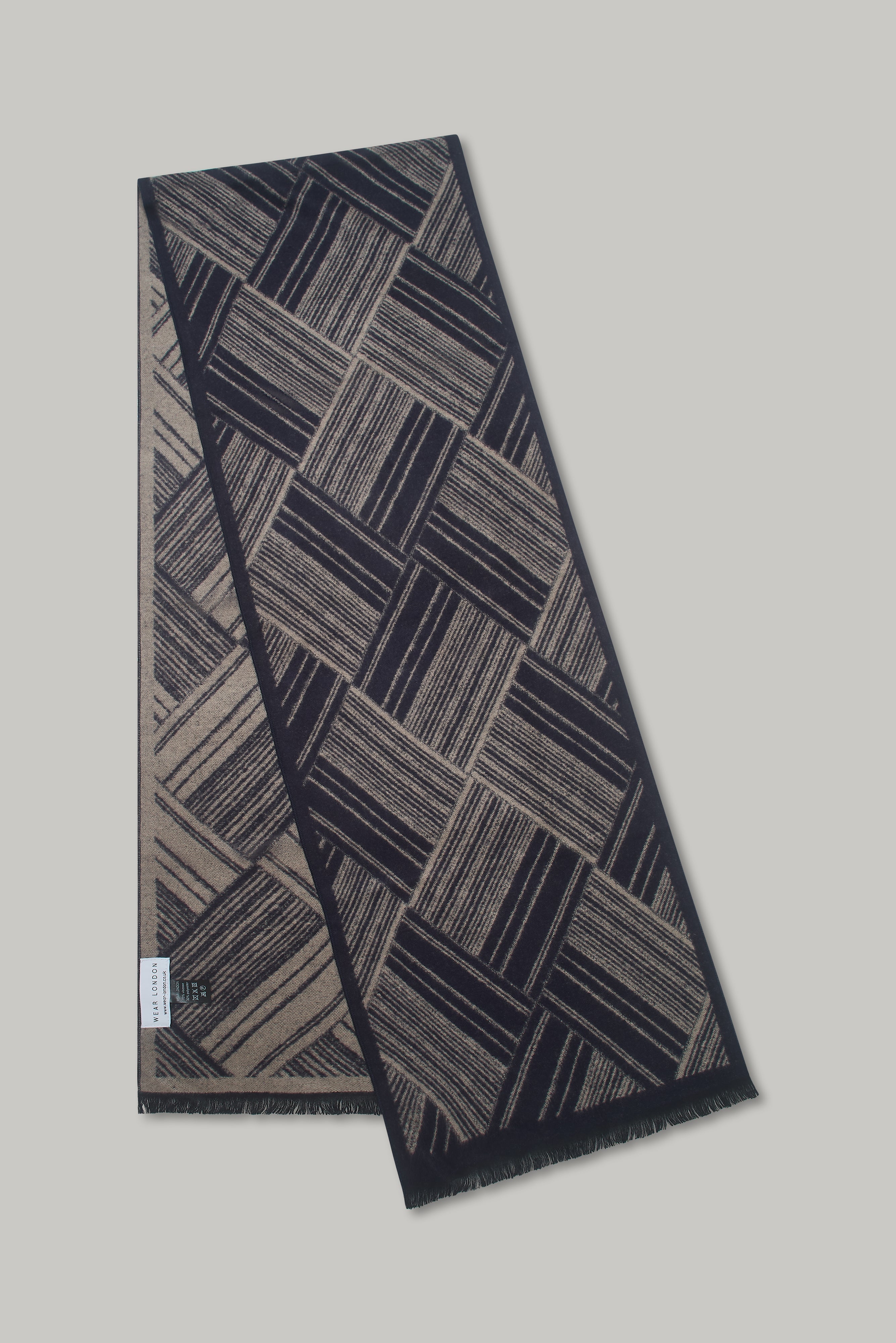 Scarf - Criss Cross Plain Border Navy - Wear London