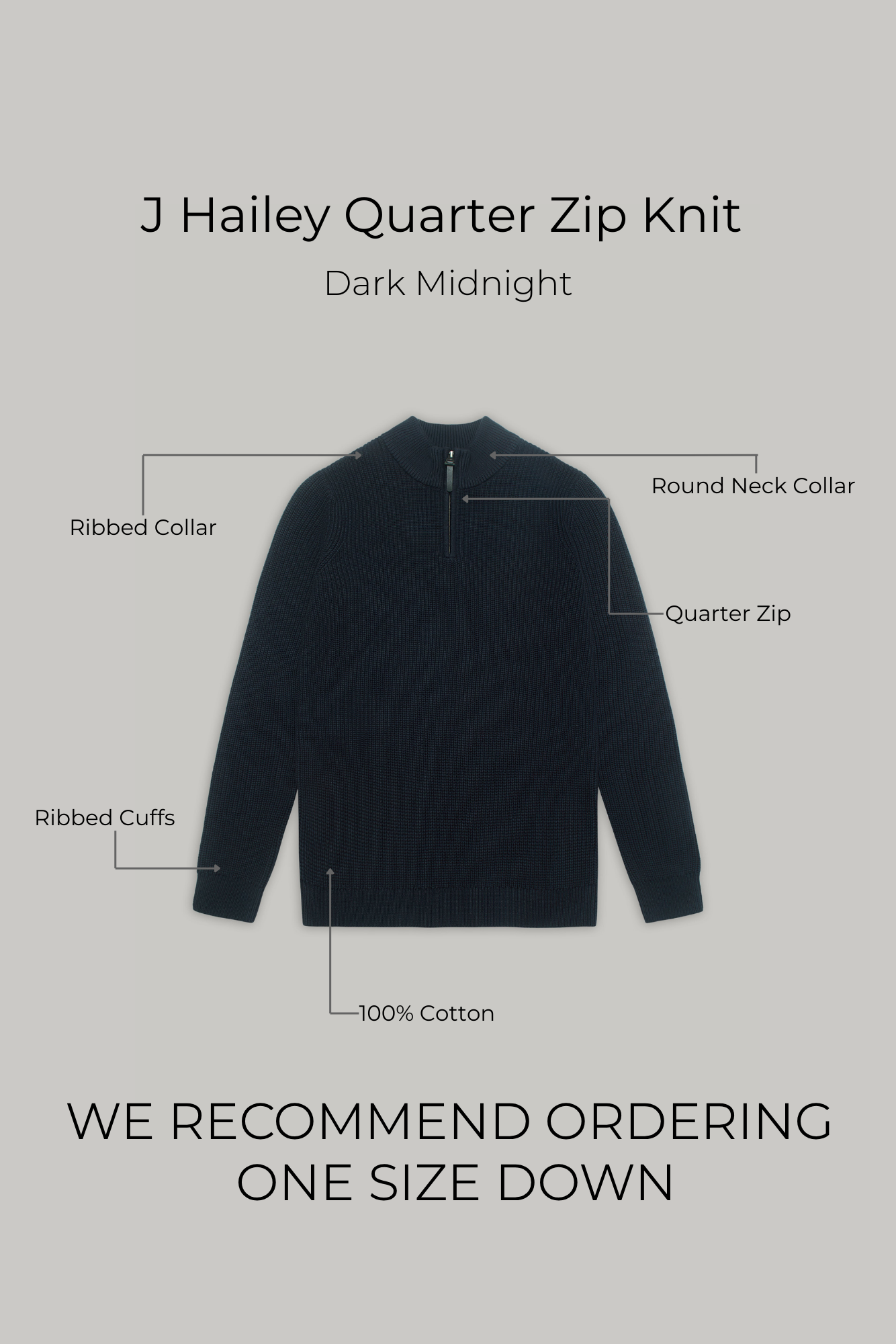 J Hailey Quarter Zip Knit -  Dark Midnight - Wear London