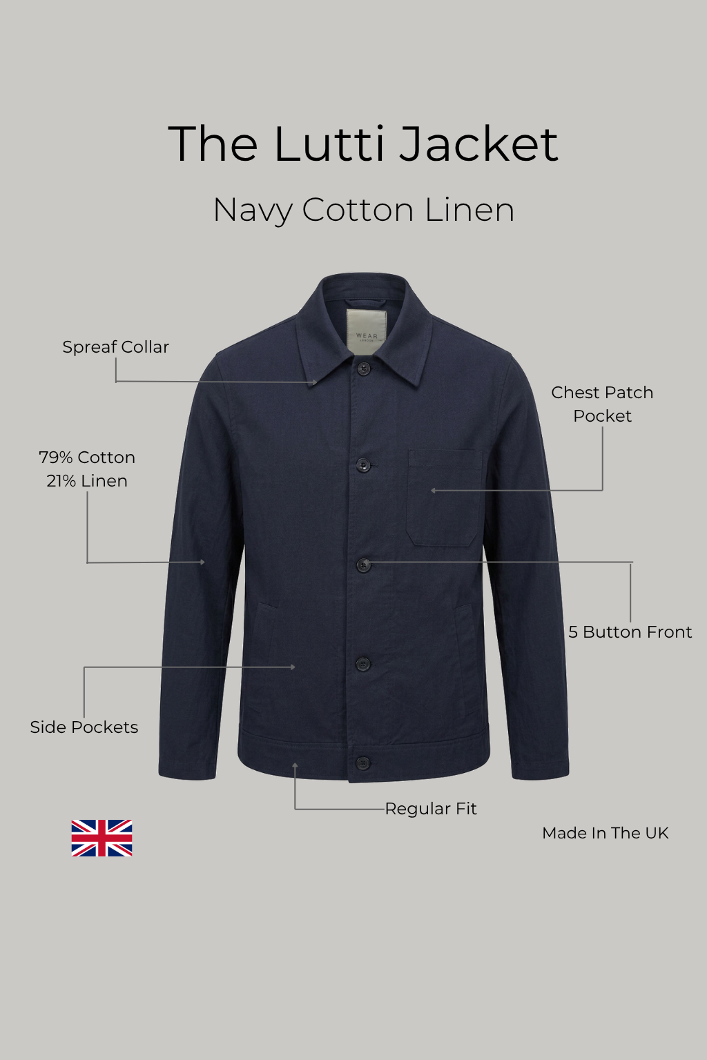The Lutti Jacket - Navy Cotton Linen - Wear London