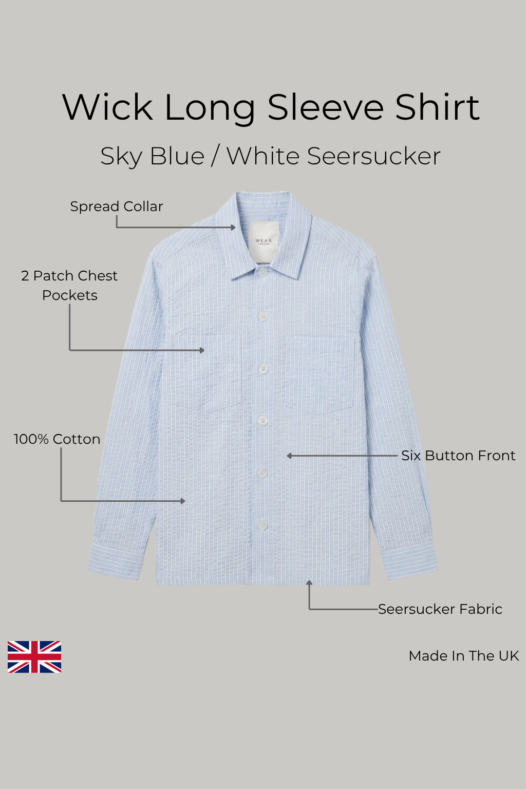 Wick Long Sleeve Shirt - Sky Blue / White Seersucker - Wear London
