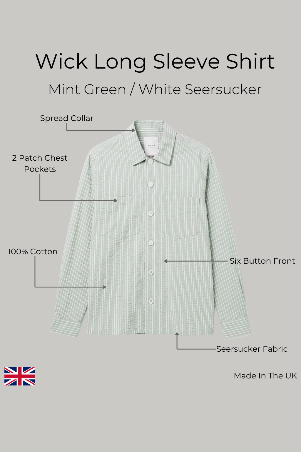 Wick Long Sleeve Shirt - Mint Green / White Seersucker - Wear London