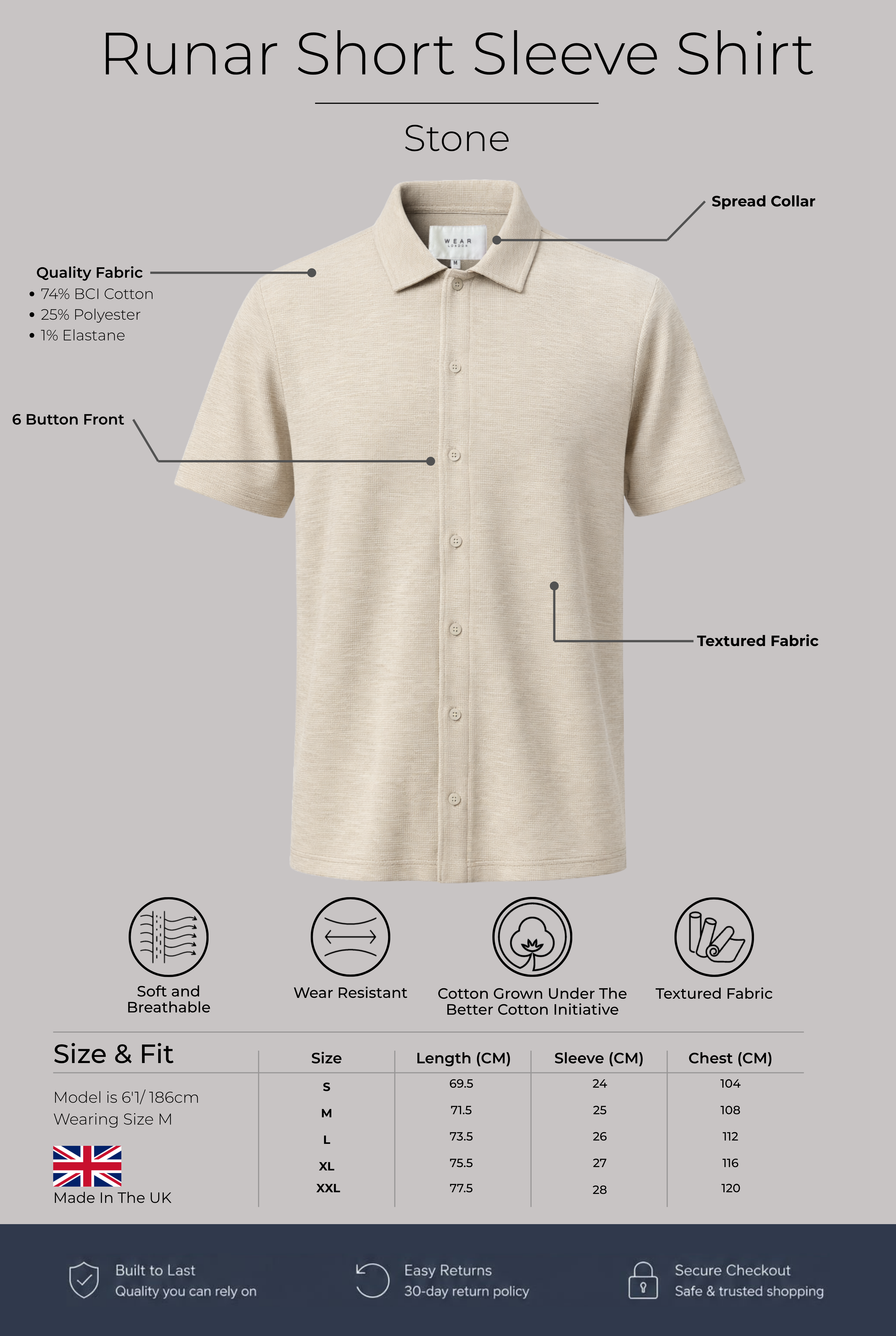 Runar Short Sleeve Shirt - Stone - Wear London