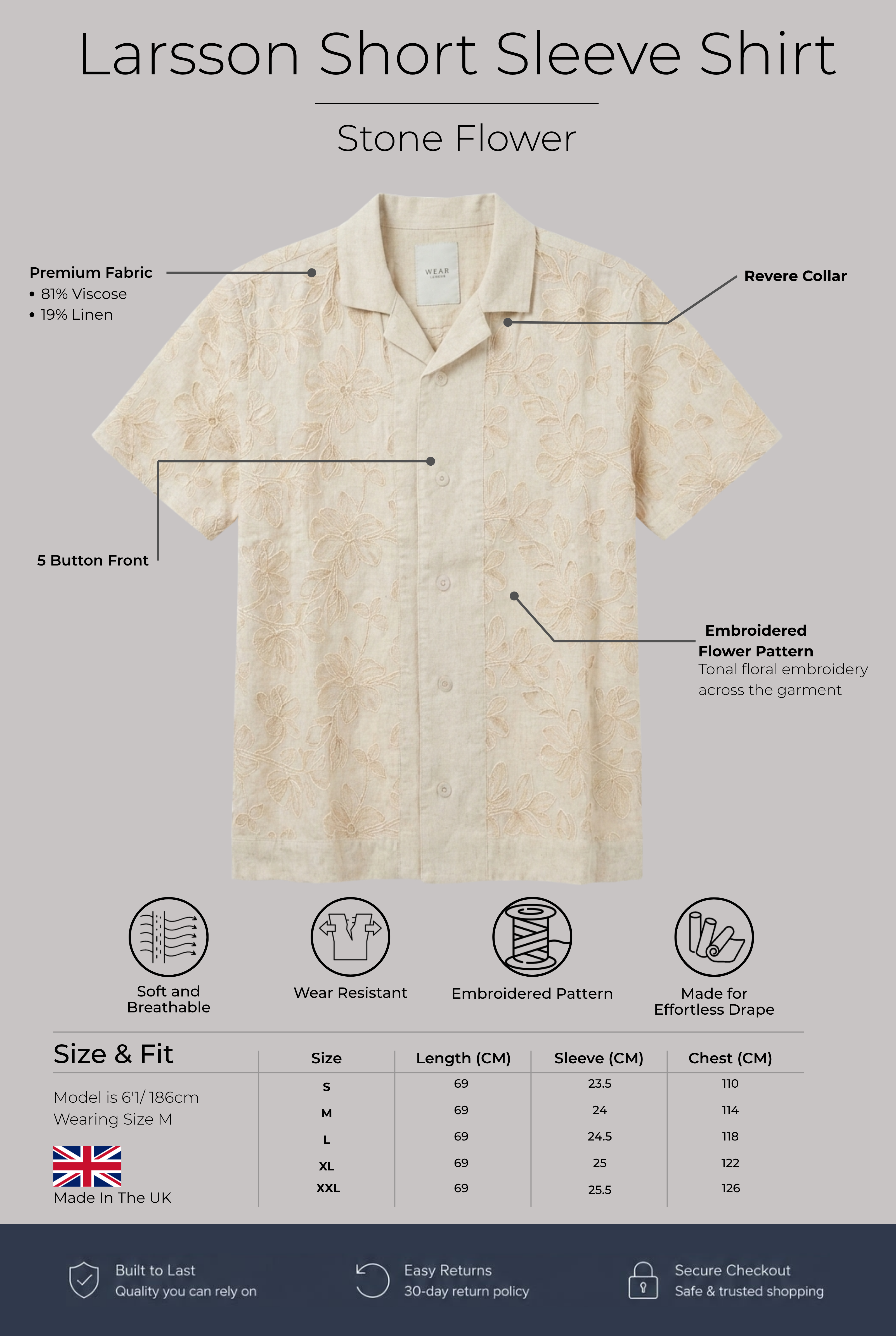 Larsson Short Sleeve Shirt - Stone Flower - Wear London