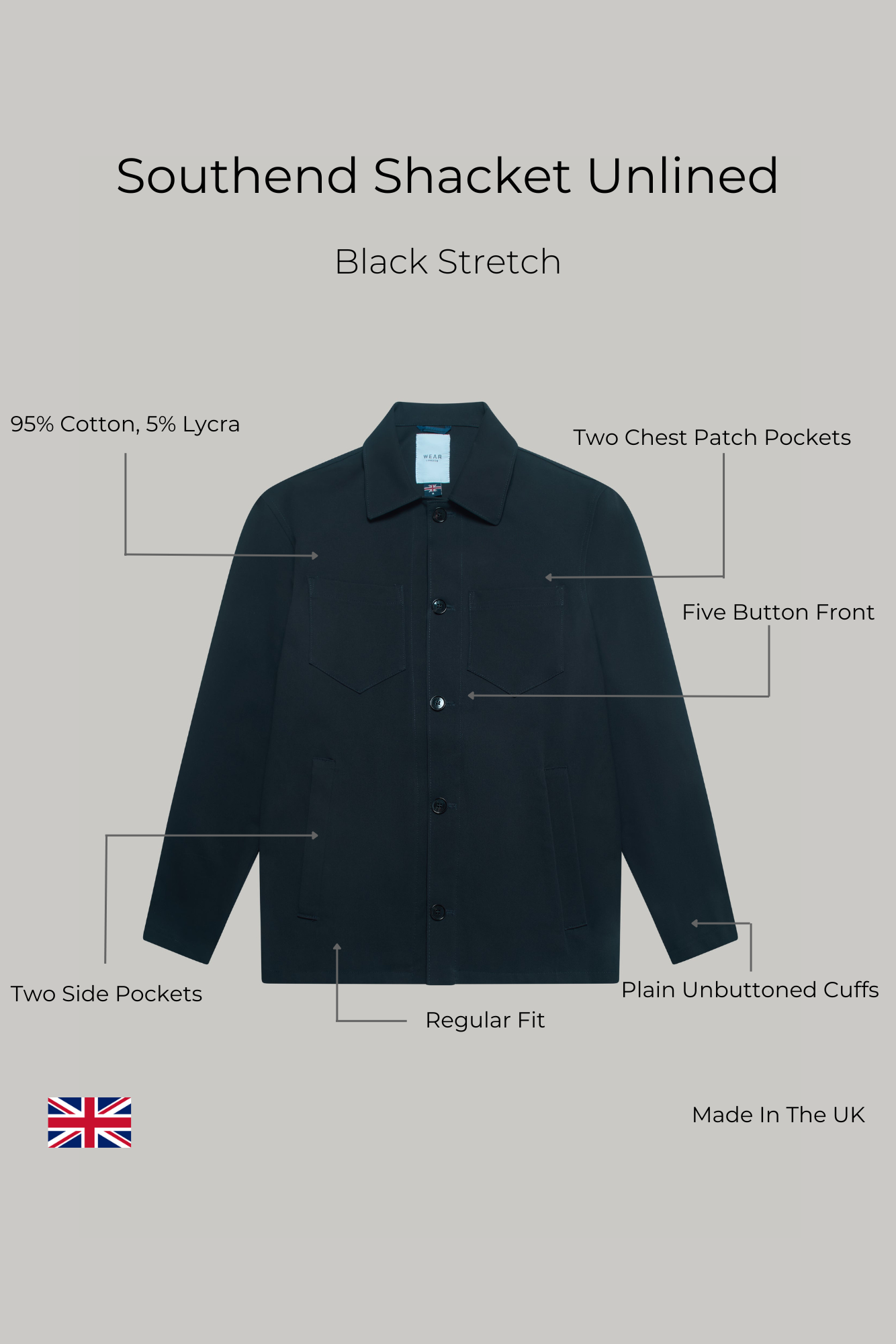 Southend Shacket Unlined - Black Stretch - Wear London
