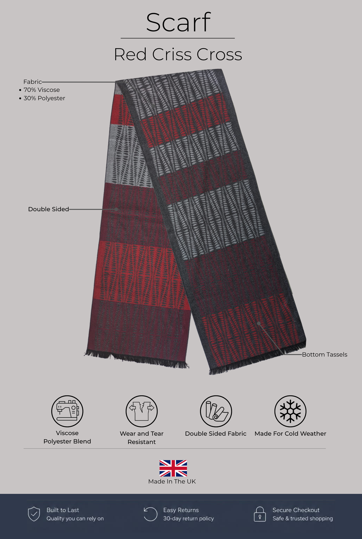 Scarf - Red Criss Cross - Wear London