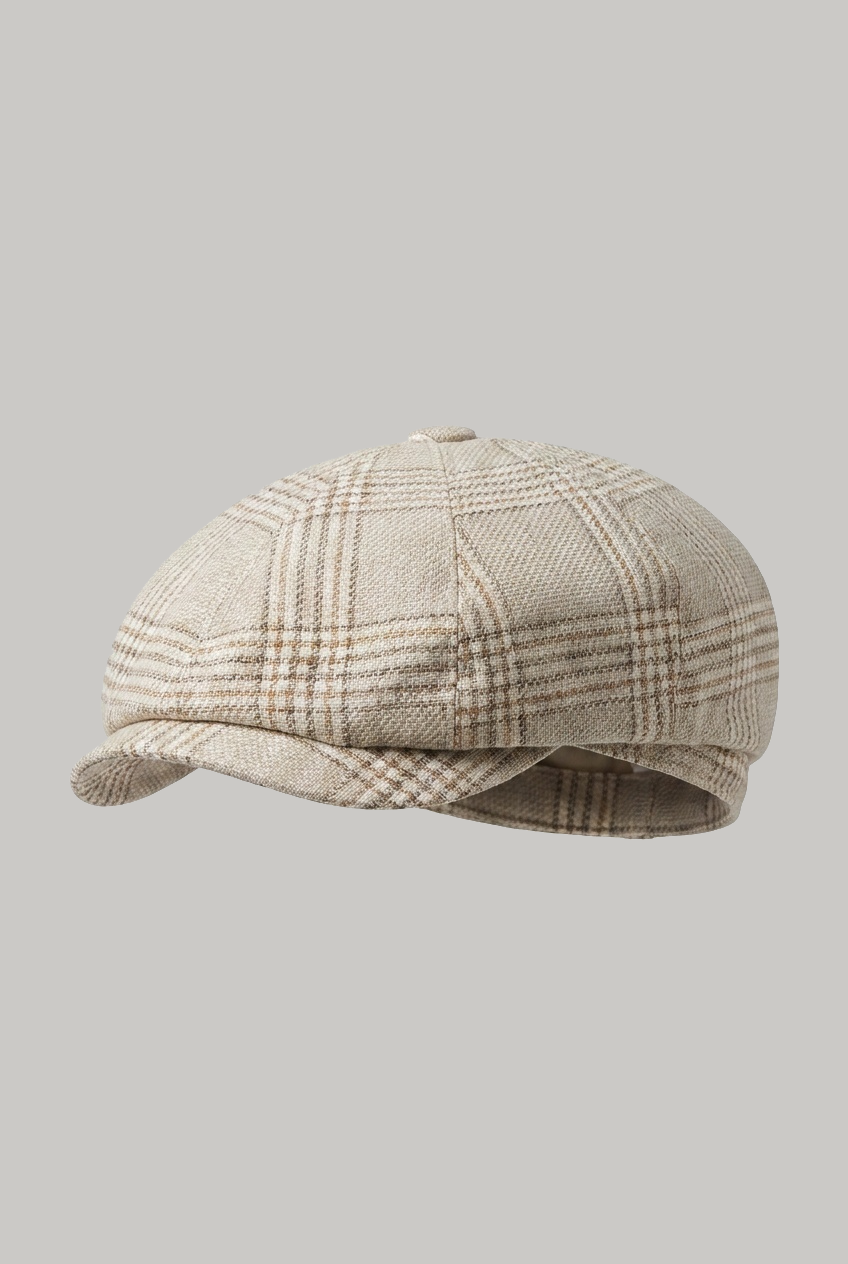 Baker Boy Hat - Beige Check - Wear London