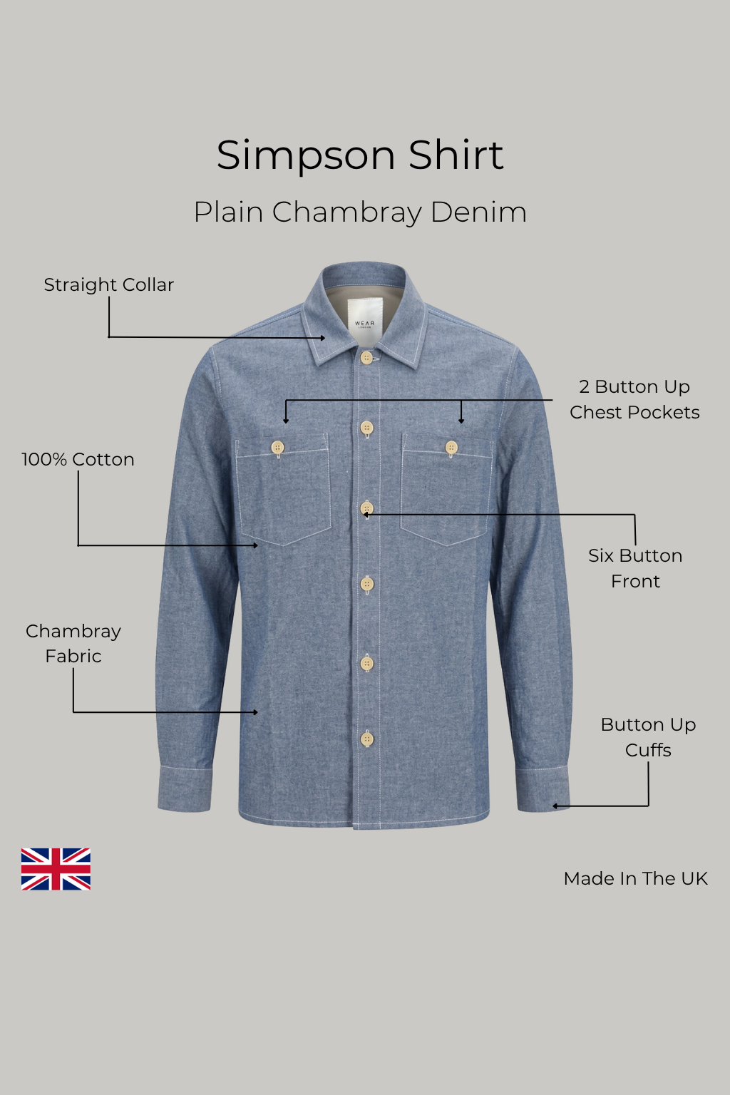 Simpson Shirt - Plain Chambray Denim - Wear London