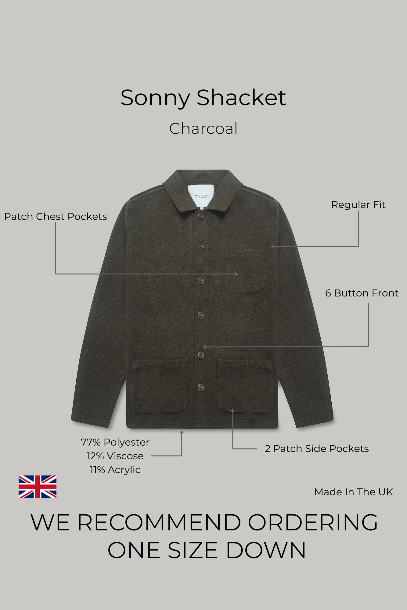 Sonny Shacket - Charcoal - Wear London