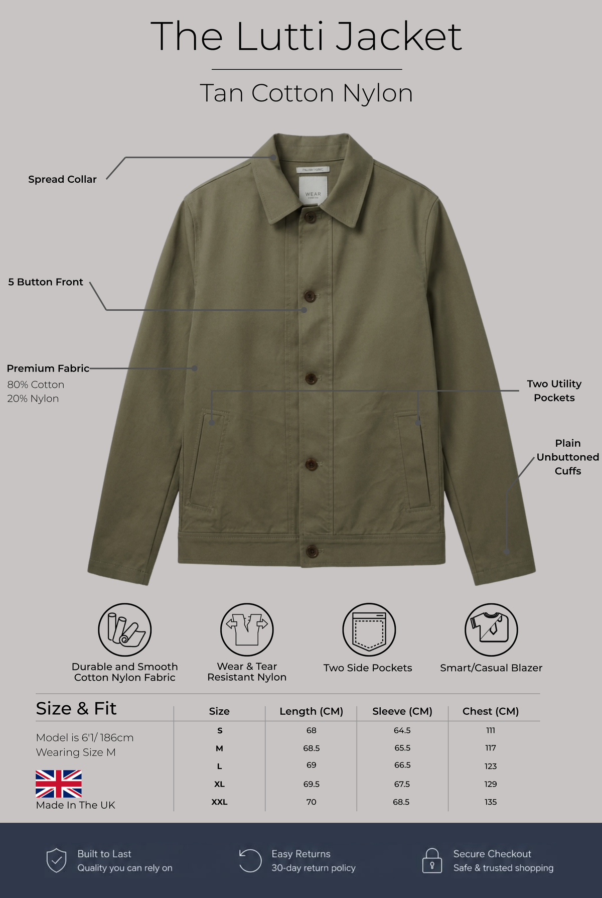 The Lutti Jacket - Tan Cotton Nylon - Wear London