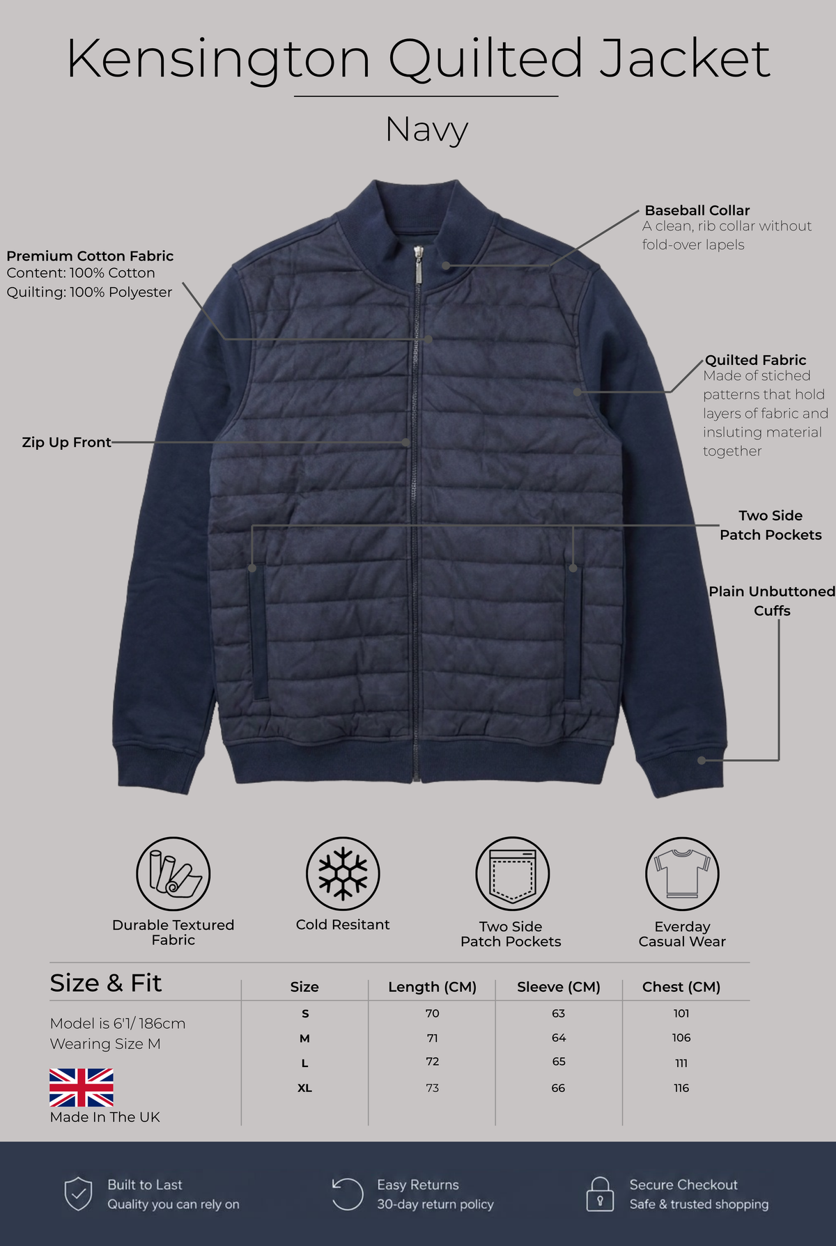 Kensington Quilted Jacket - Navy - Wear London