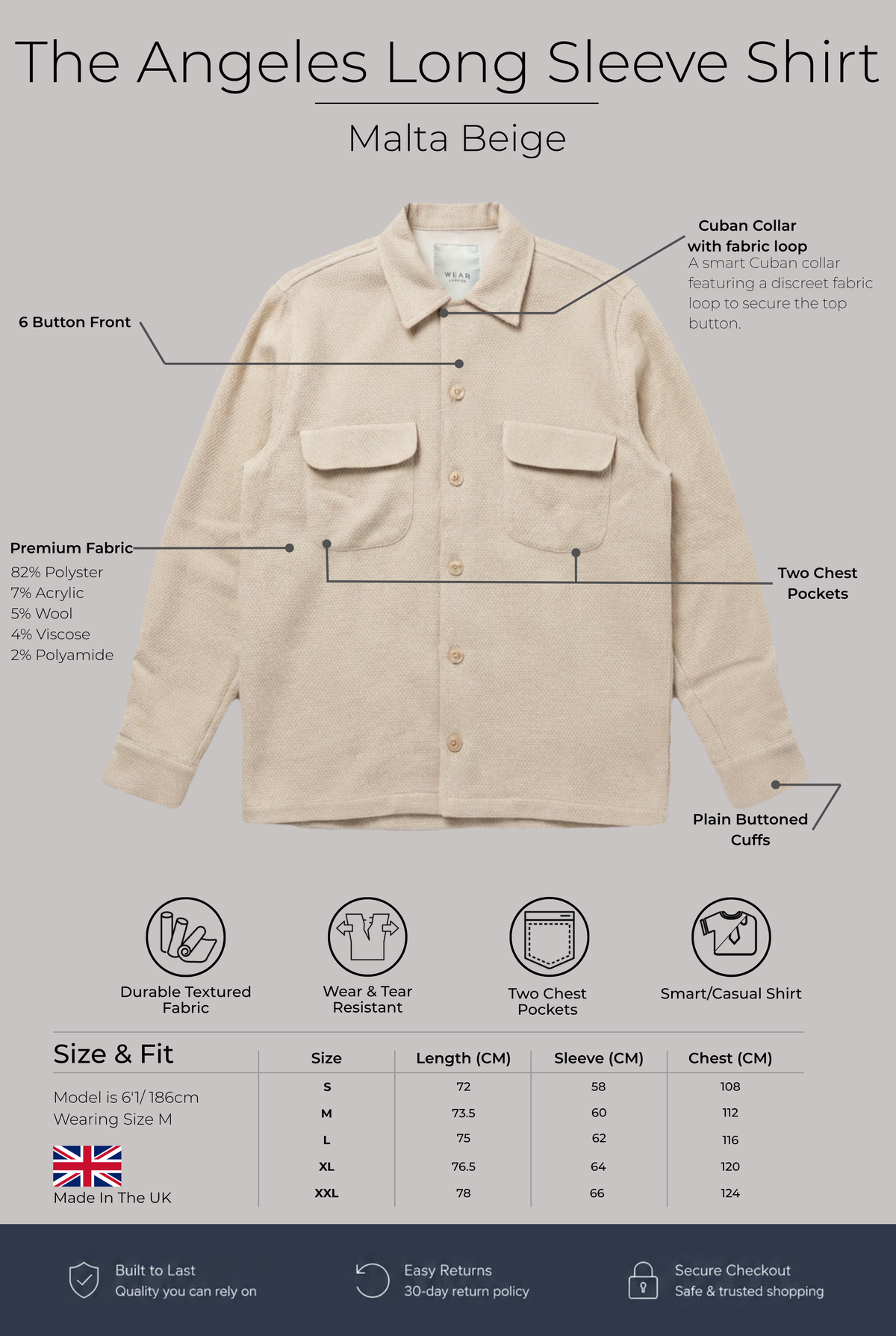 Angeles Long Sleeve Shirt - Malta Beige - Wear London