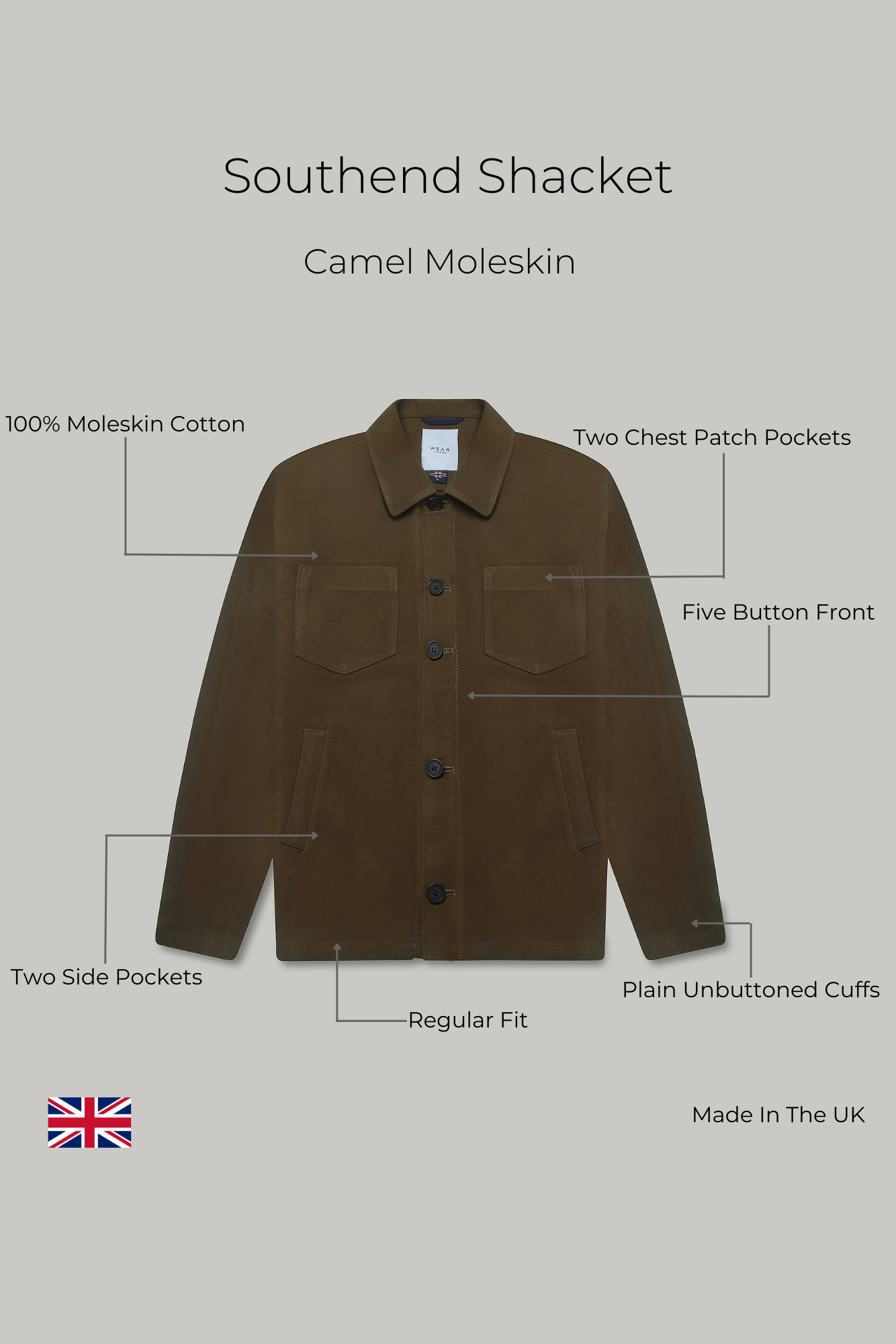 Southend Shacket Unlined - Camel Moleskin - Wear London