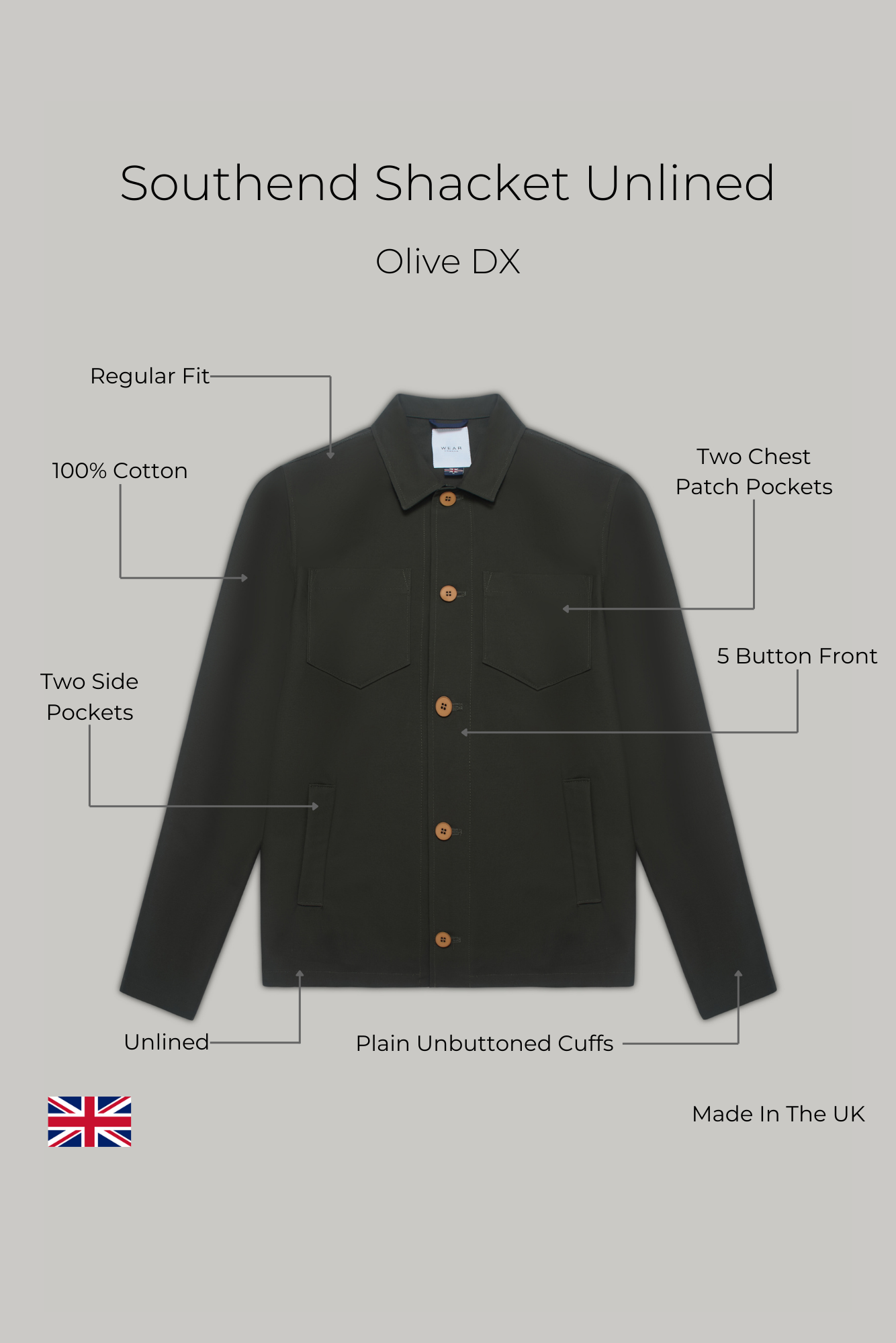 Southend Shacket Unlined - Olive Dx - Wear London