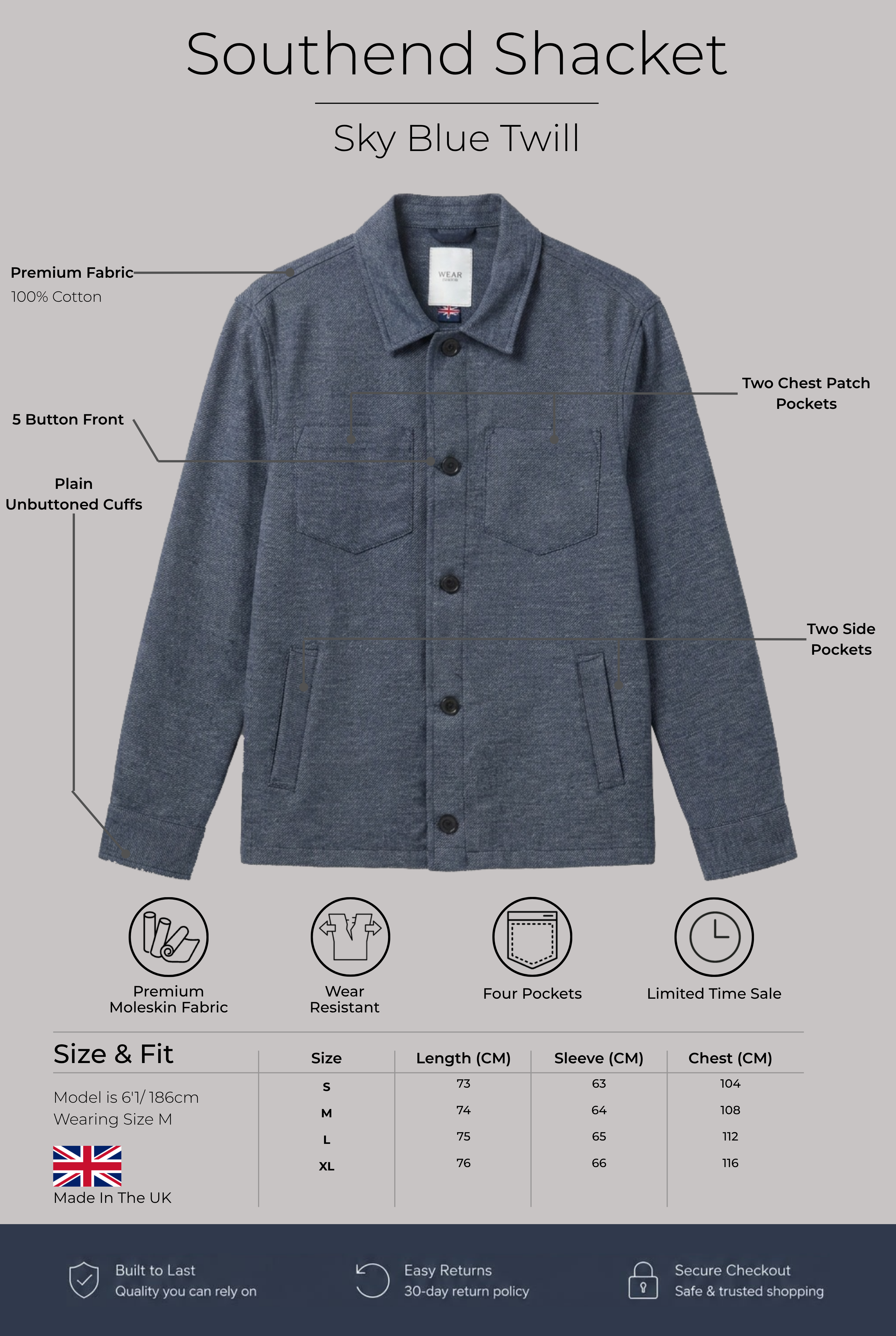 Southend Shacket - Sky Blue Twill - Wear London