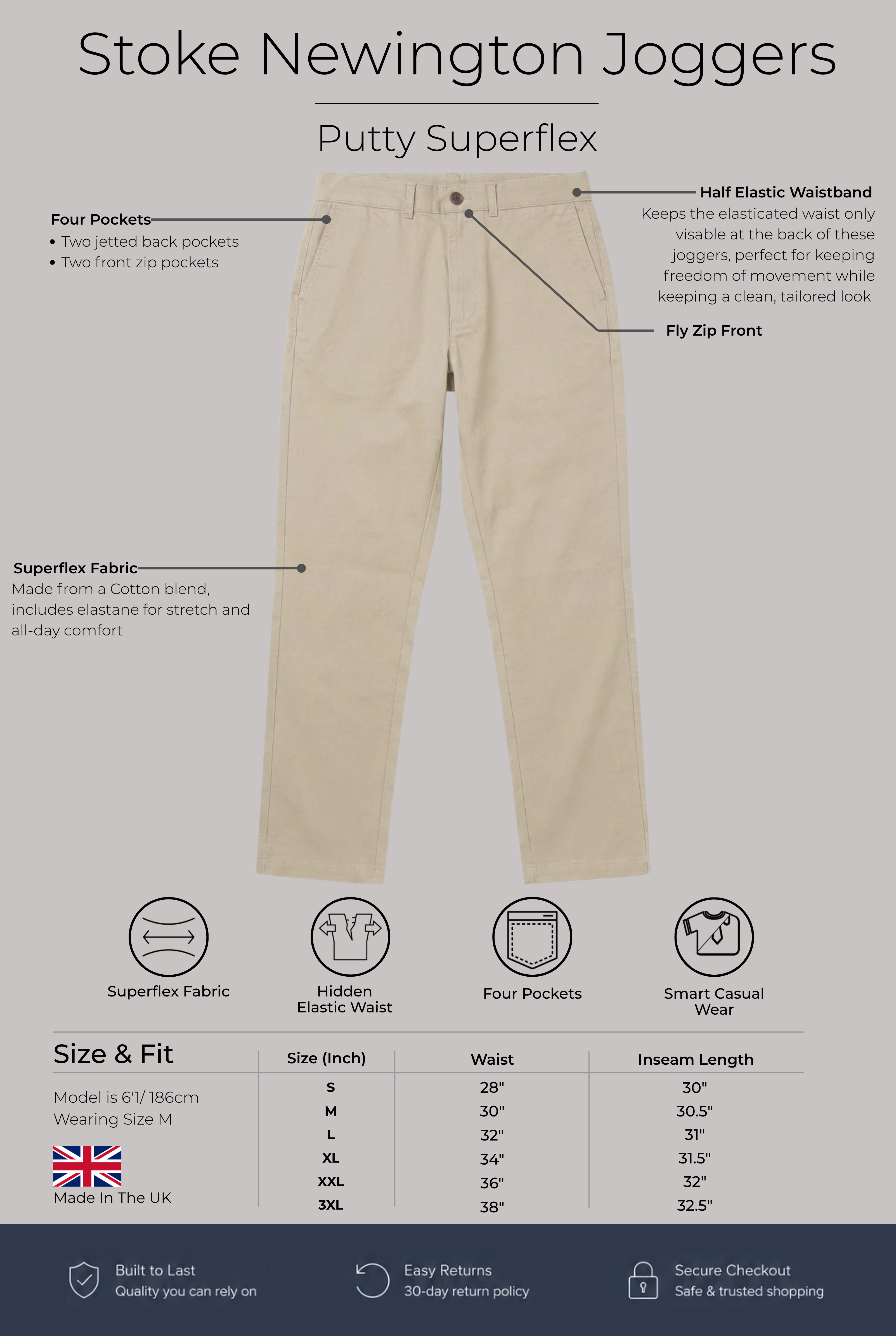 Stoke Newington Joggers - Putty Superflex - Wear London
