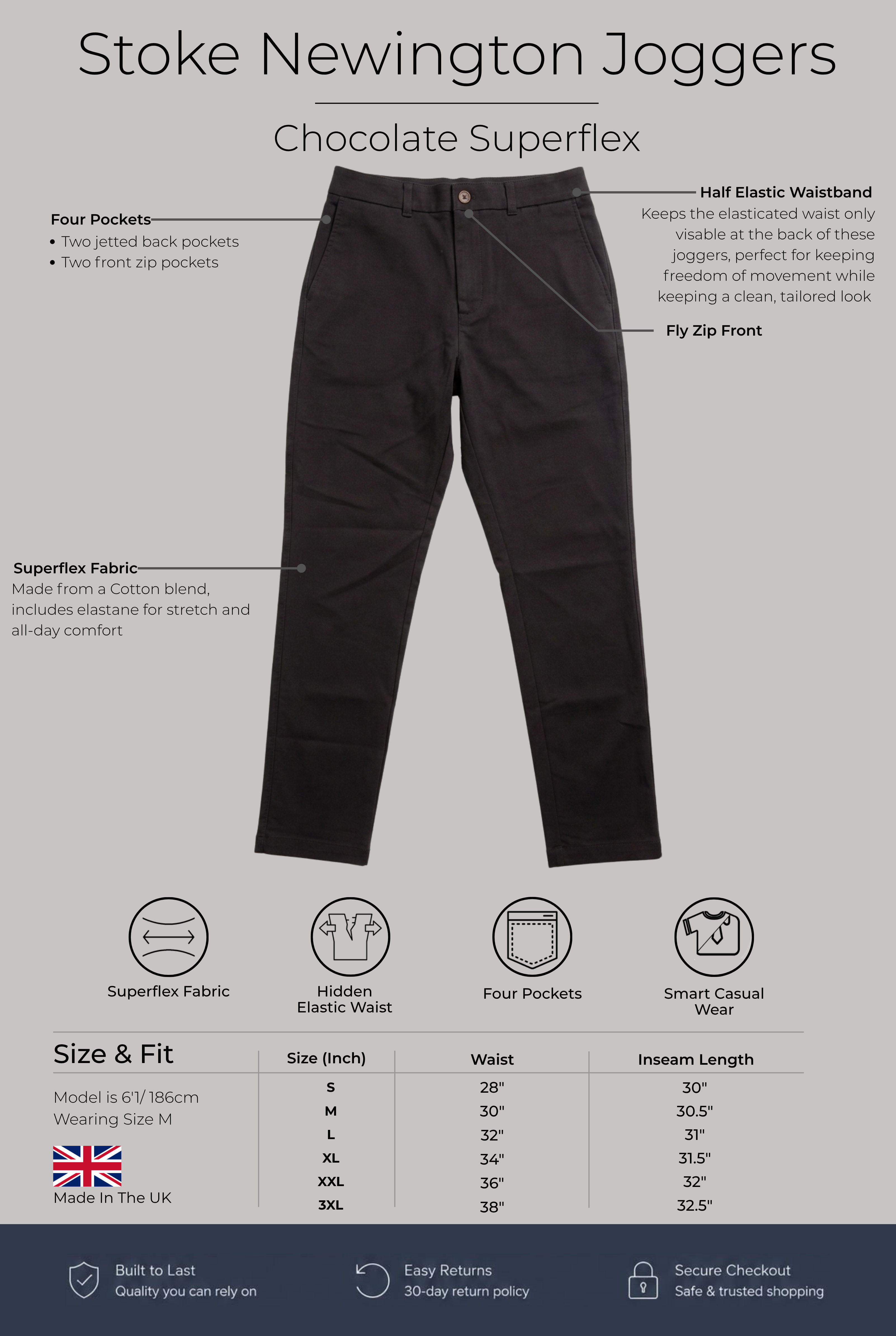 Stoke Newington Joggers - Chocolate Superflex - Wear London