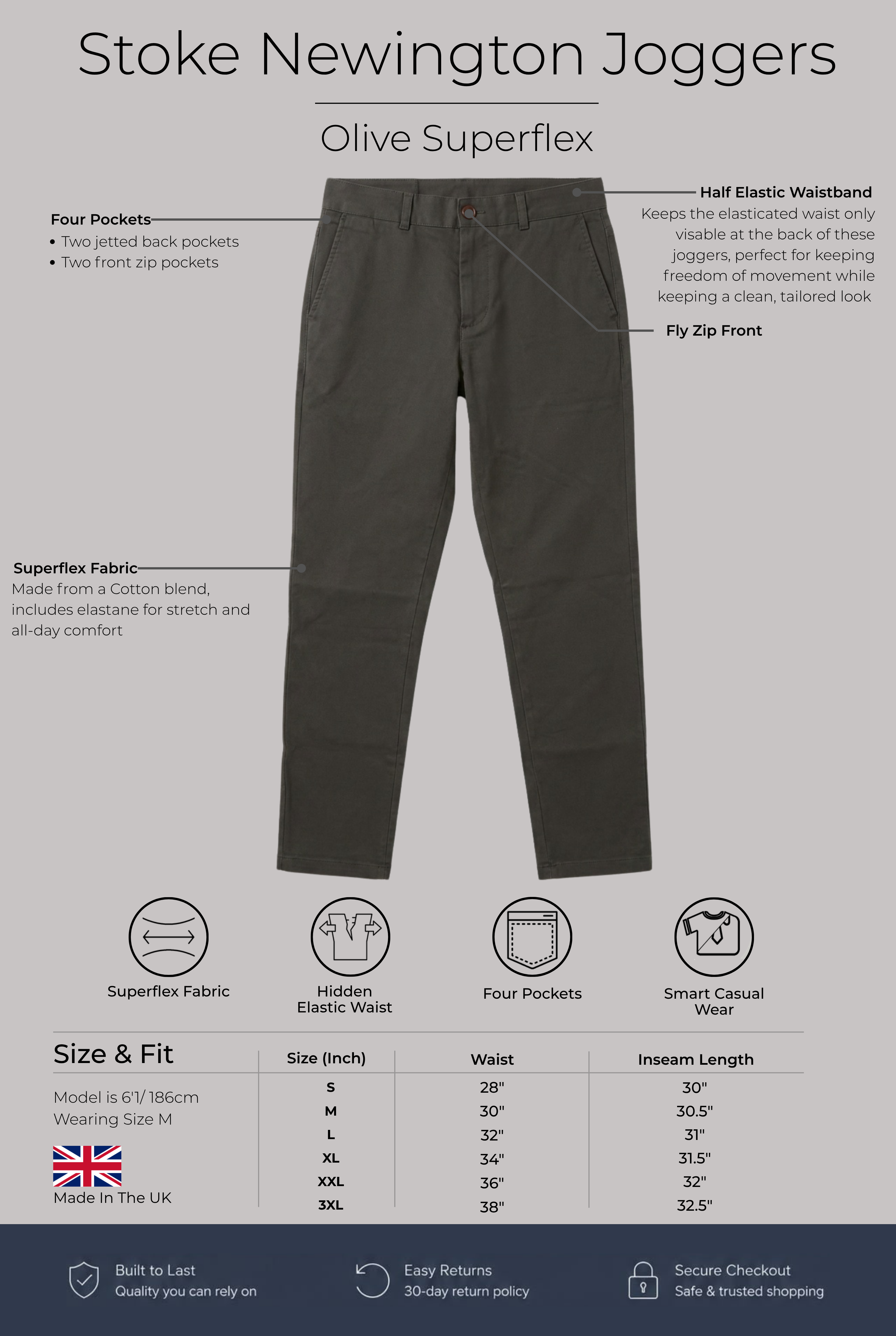 Stoke Newington Joggers - Dark Olive Superflex - Wear London