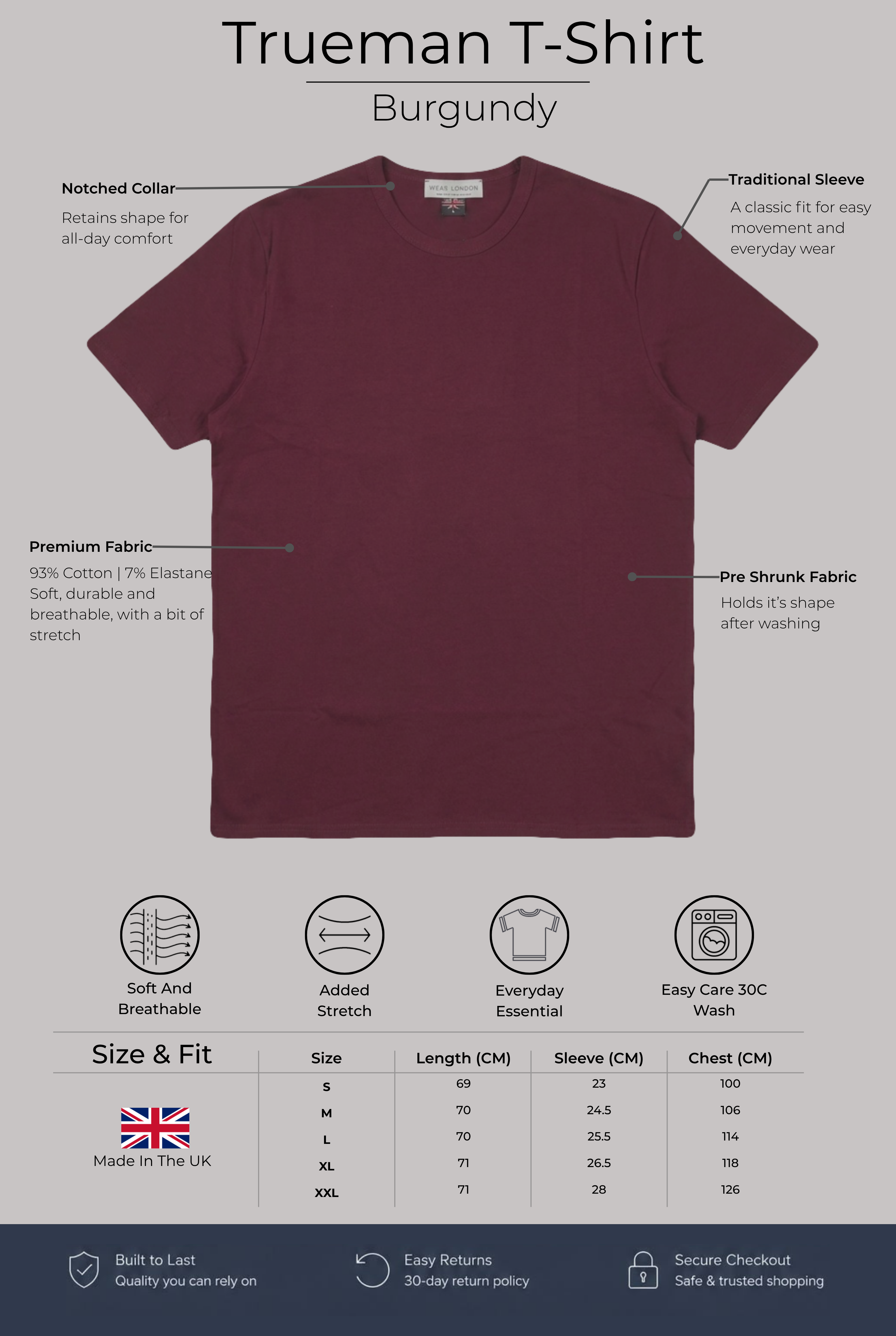 Trueman Regular Fit T-Shirt - Burgundy - Wear London