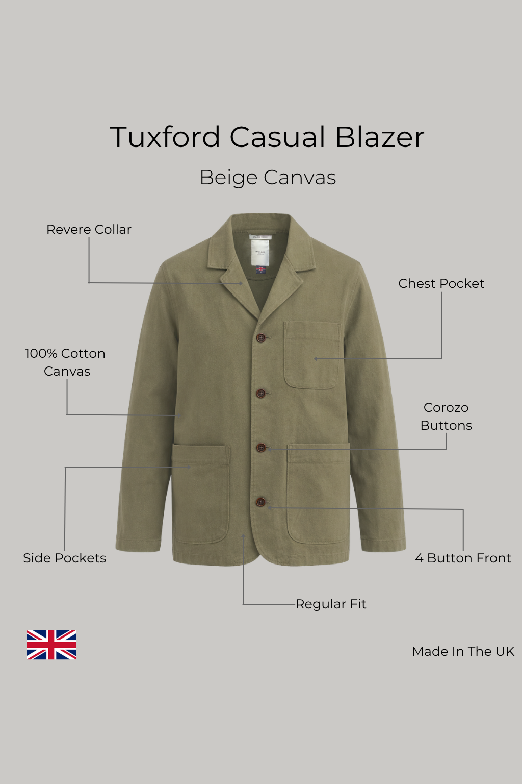 Tuxford Casual Blazer - Beige Canvas - Wear London