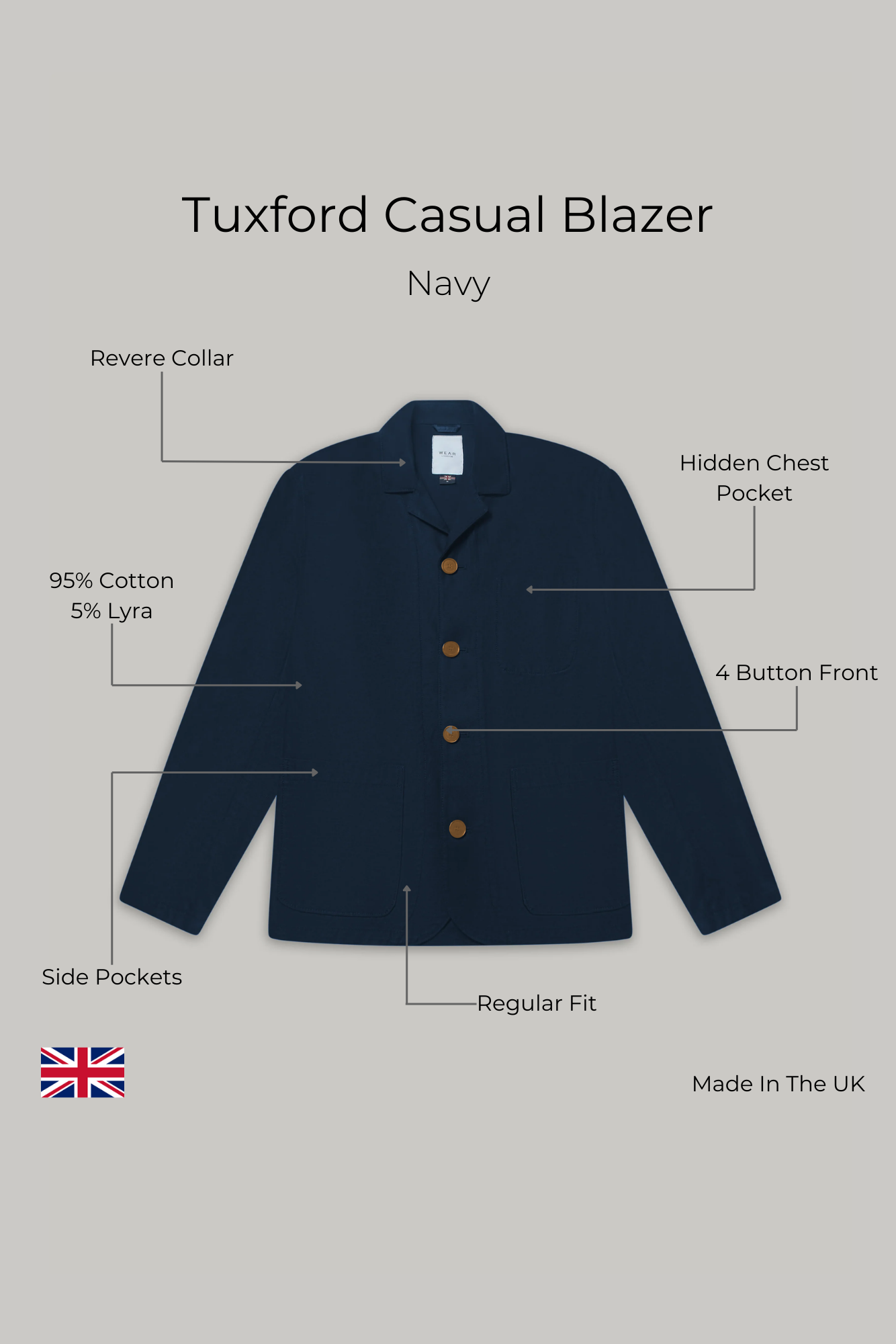 Tuxford Casual Blazer - Navy - Wear London