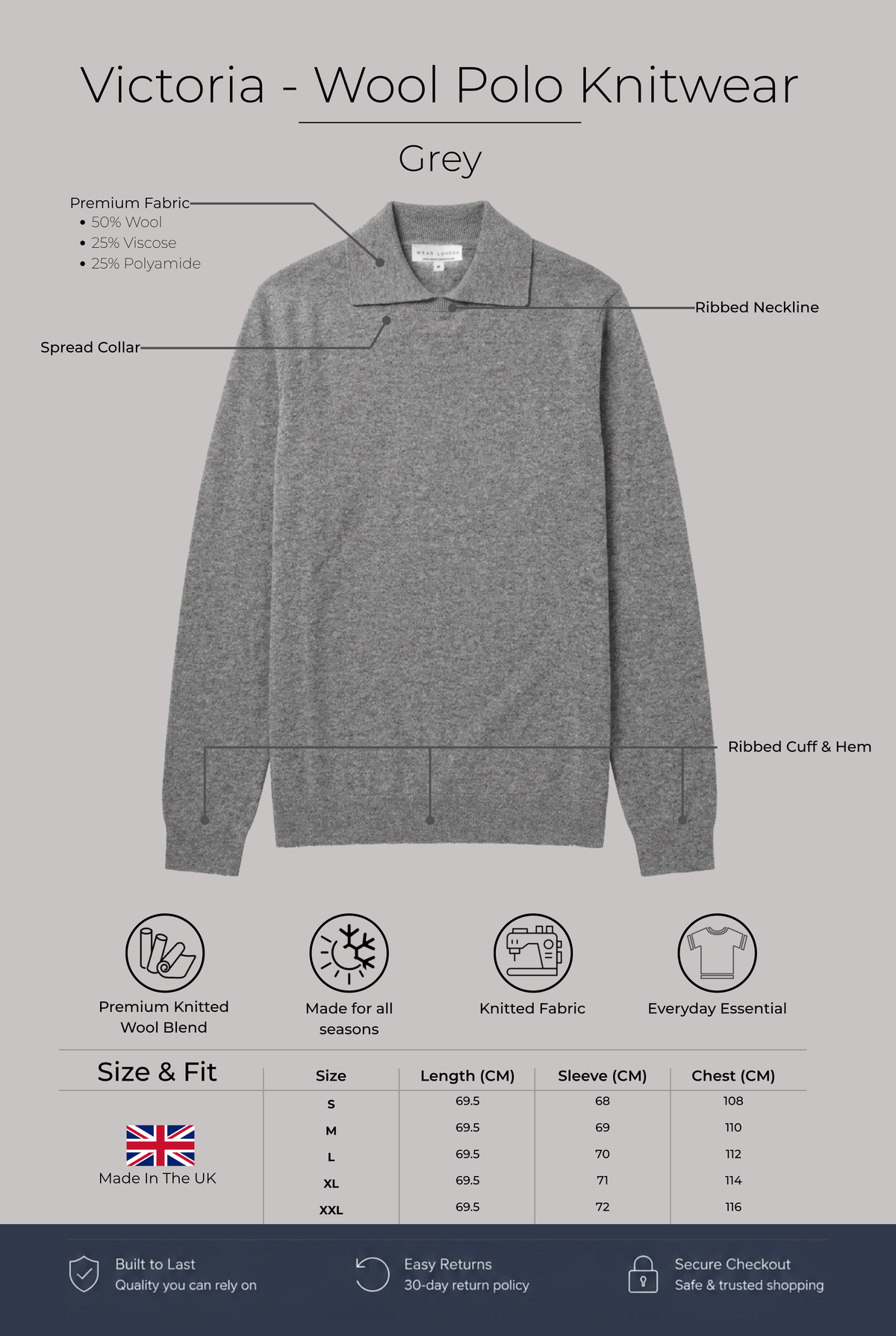 Victoria - Wool Polo Knitwear - Grey - Wear London