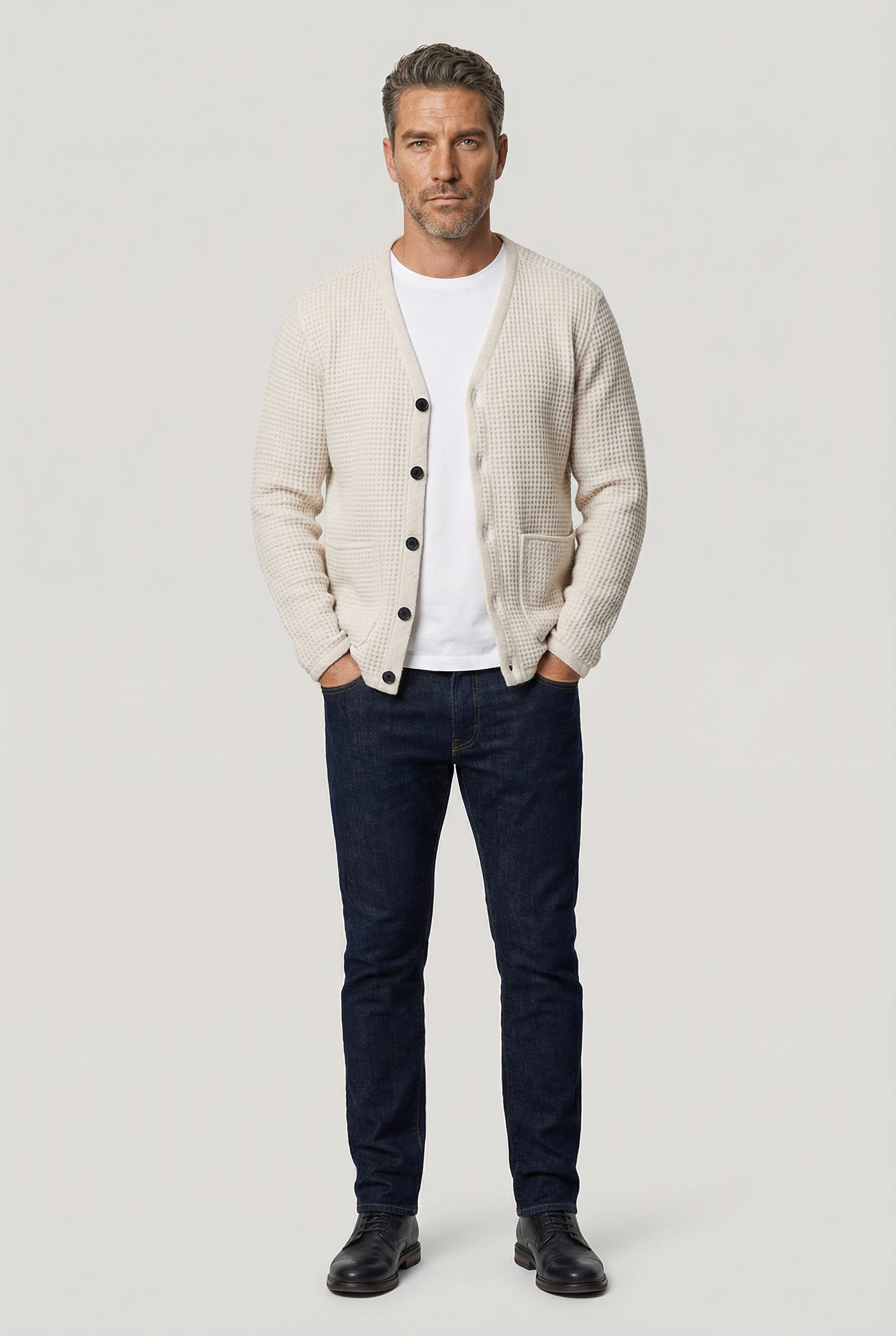 Fleming V-Neck Shacket - Ecru Textured - Wear London