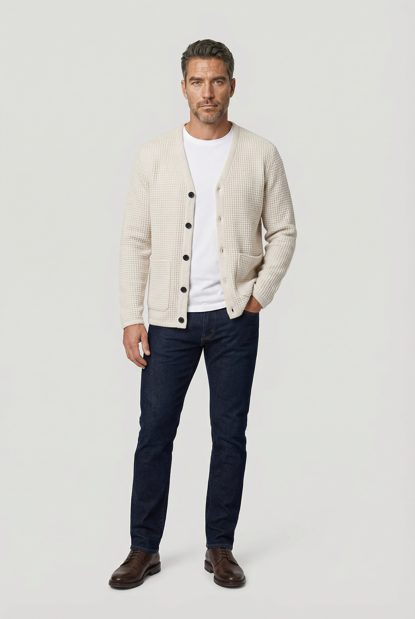 Fleming V-Neck Shacket - Ecru Textured - Wear London