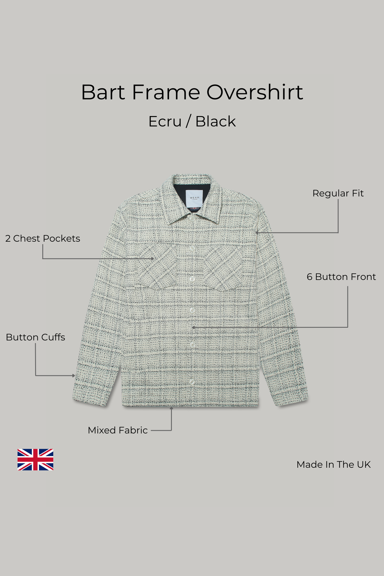 Bart Frame Overshirt - Ecru / Black - Wear London