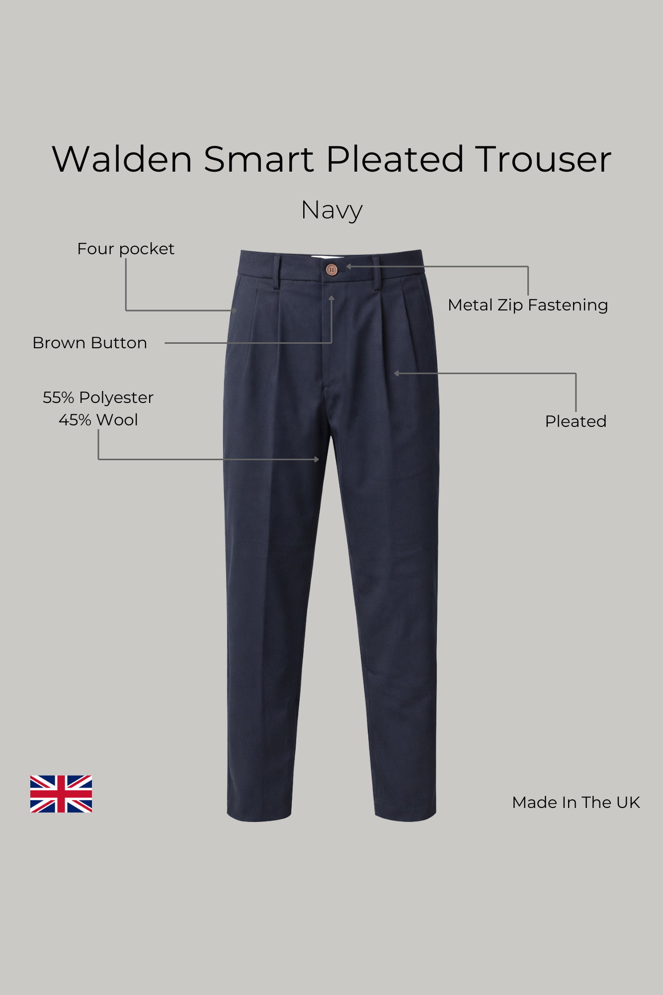Walden Smart Pleated Trouser - Navy - Wear London