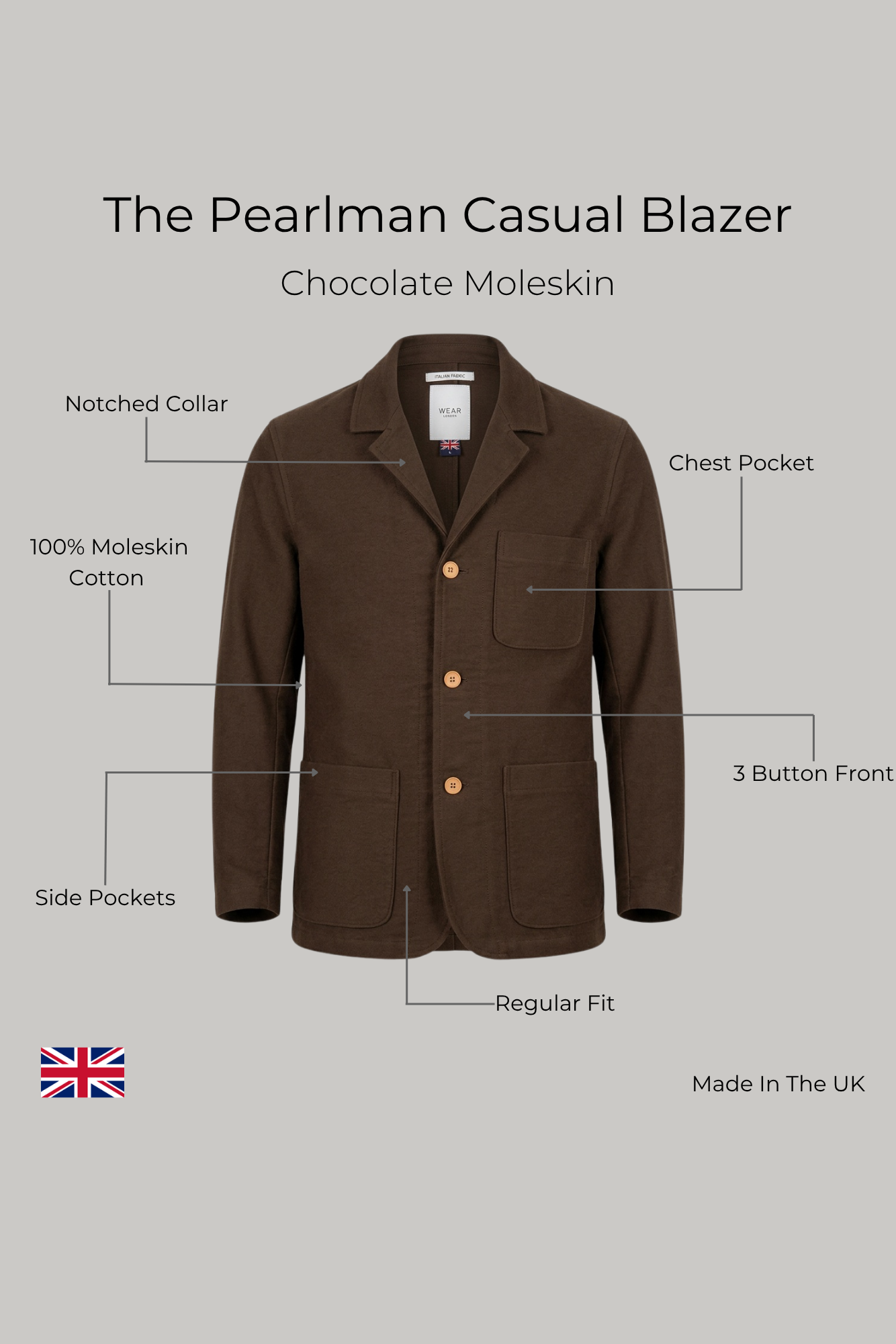 The Pearlman Casual Blazer - Chocolate Moleskin - Wear London
