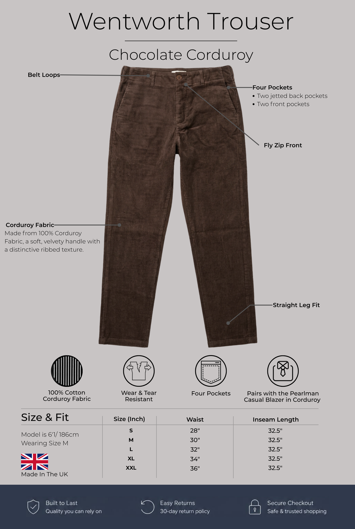 Wentworth Trouser - Chocolate Corduroy - Wear London