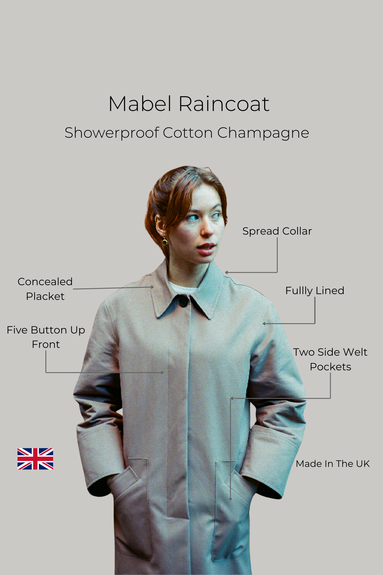 Mabel raincoat - Showerproof Cotton Champagne - Wear London