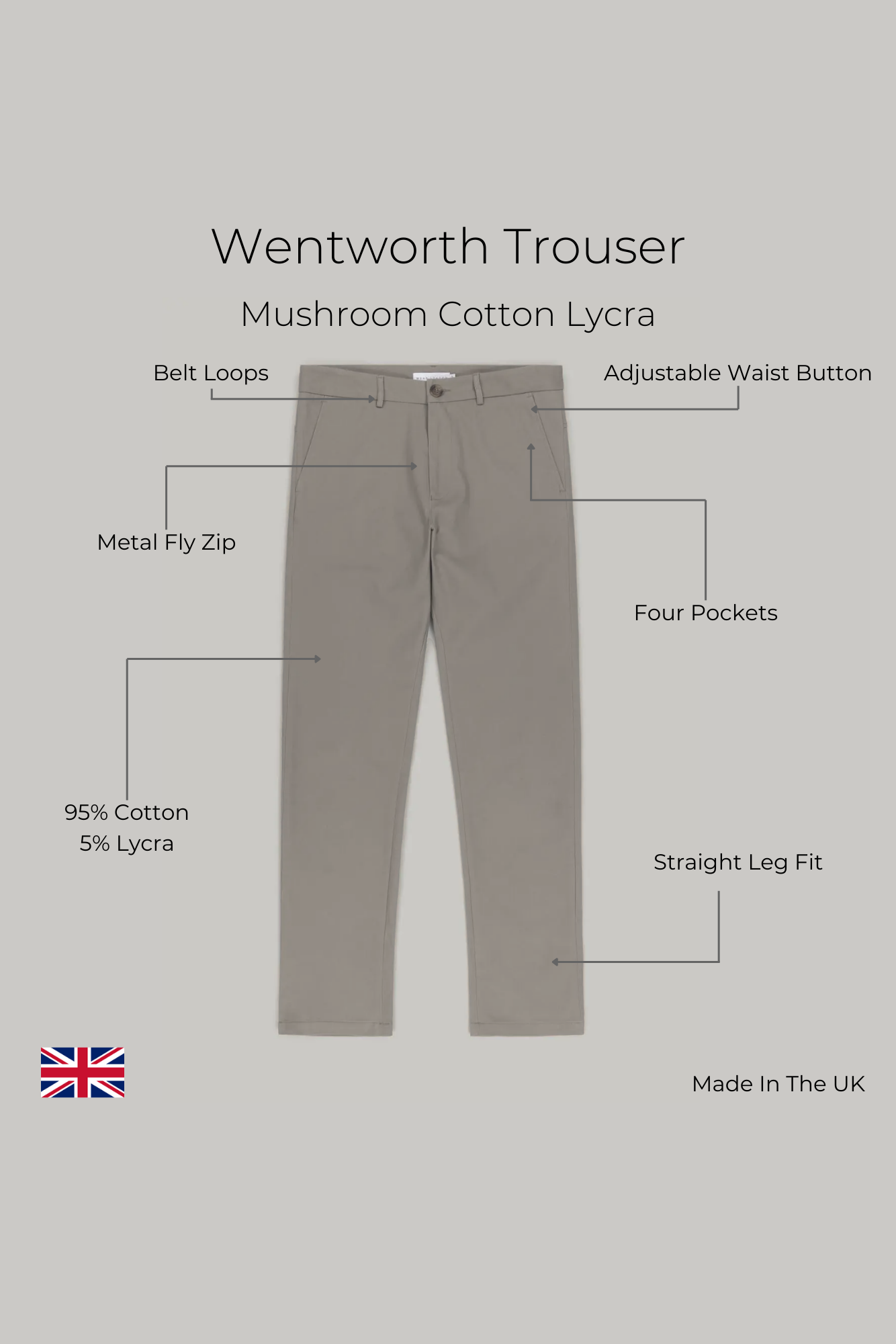 Wentworth Trouser - Mushroom Cotton Lycra - Wear London
