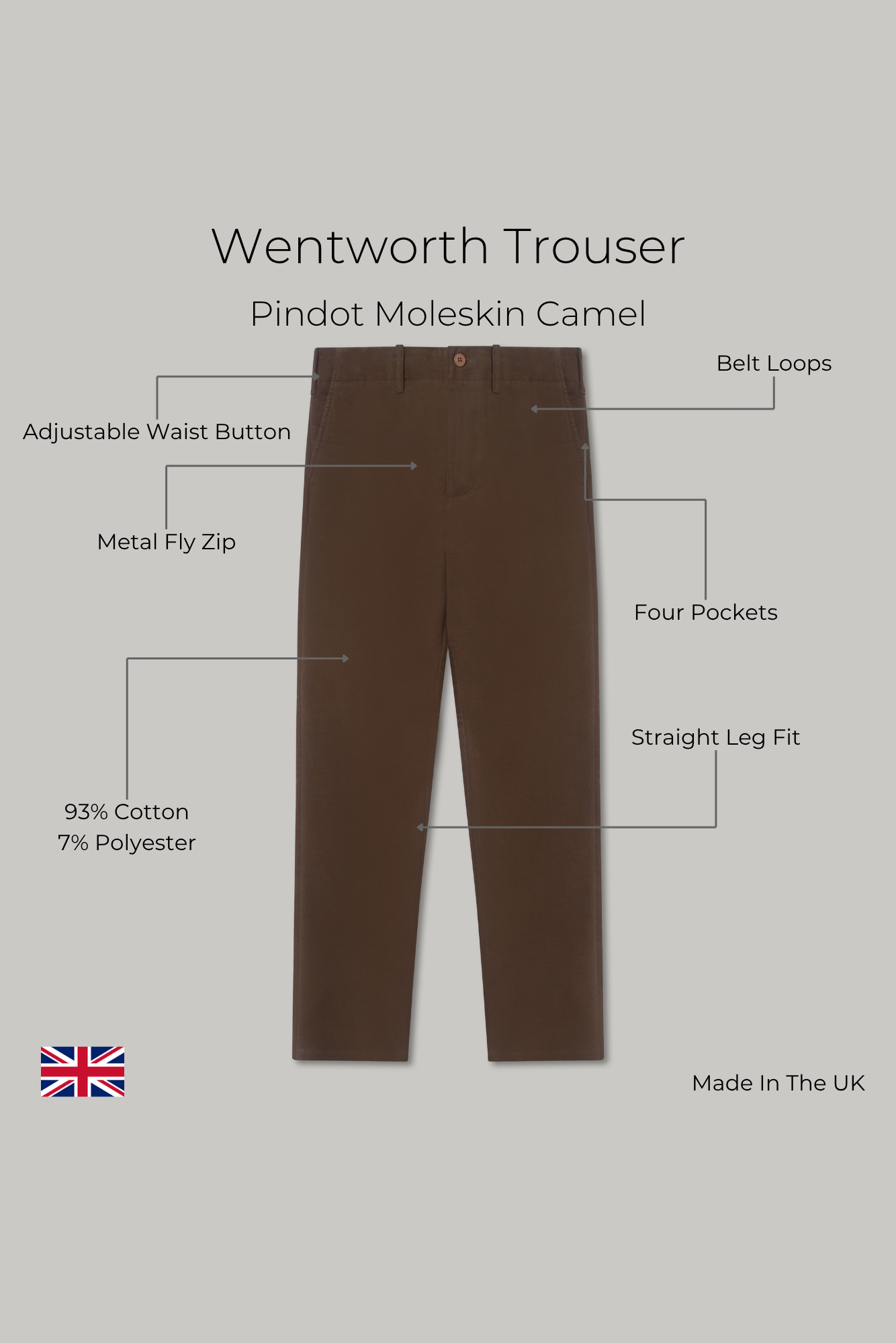 Wentworth Trouser - Pindot Moleskin Camel - Wear London