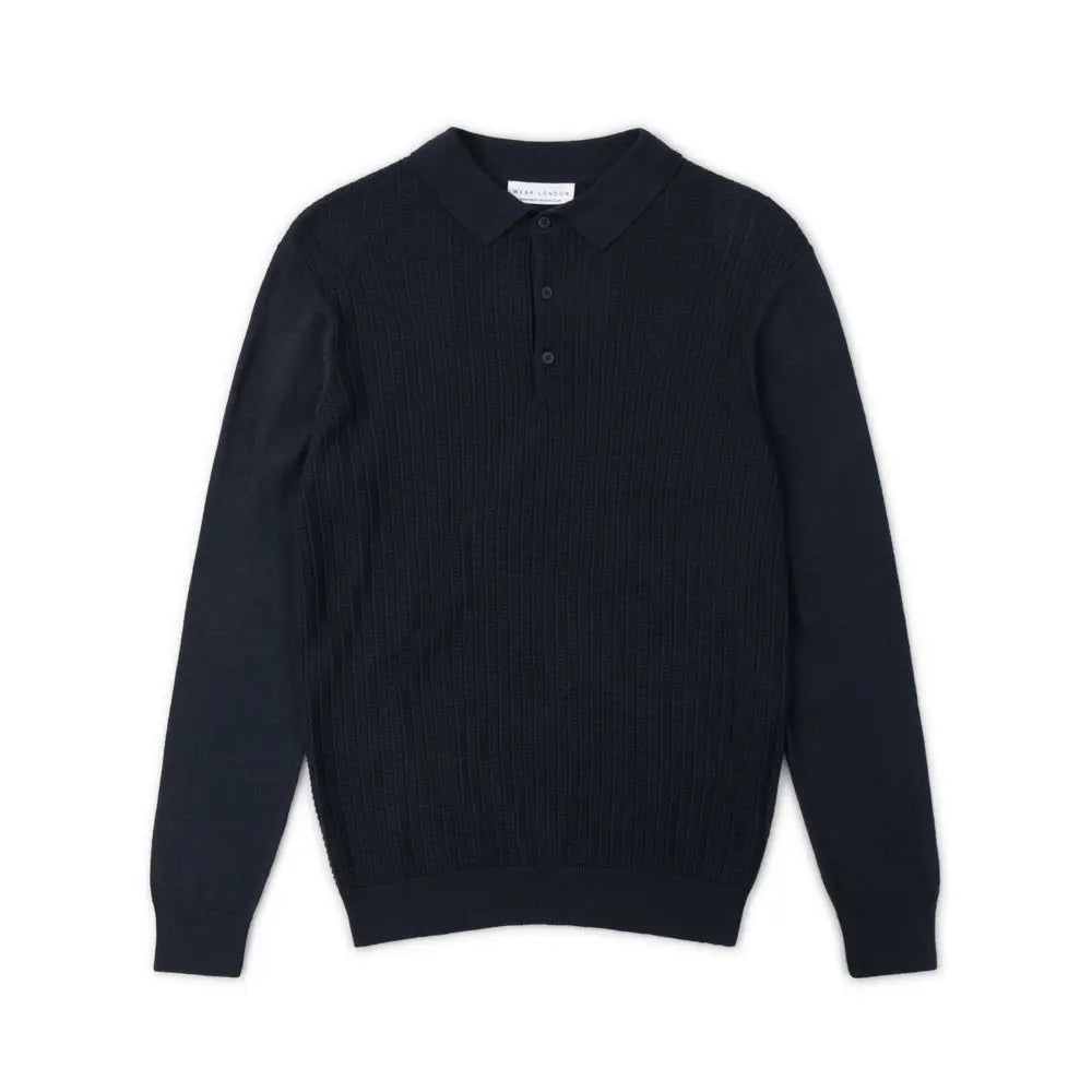 Cable Polo Shirt - Navy knitwear